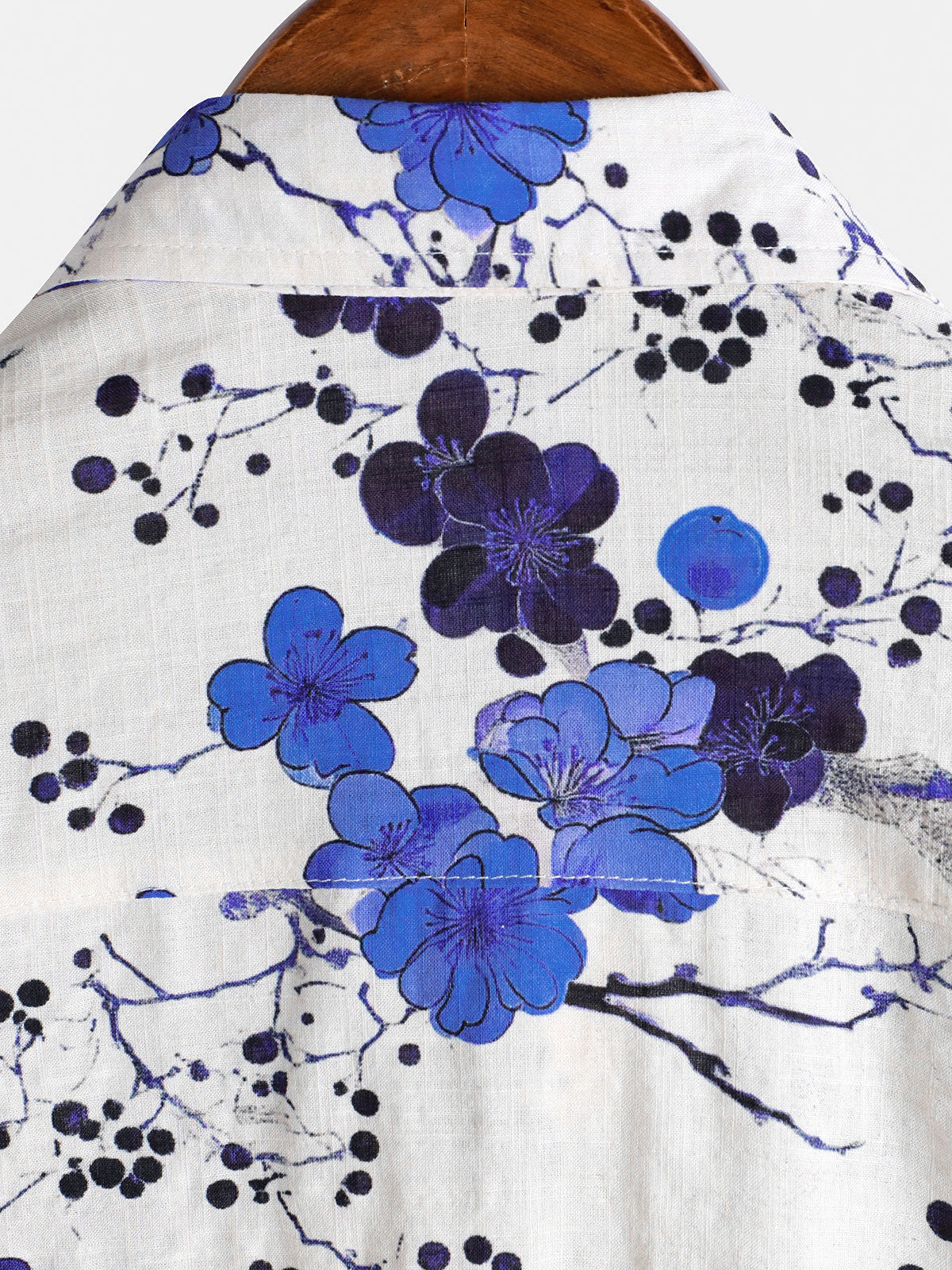 Camisa retro Blue Blossom Summer Holiday de manga corta para hombre