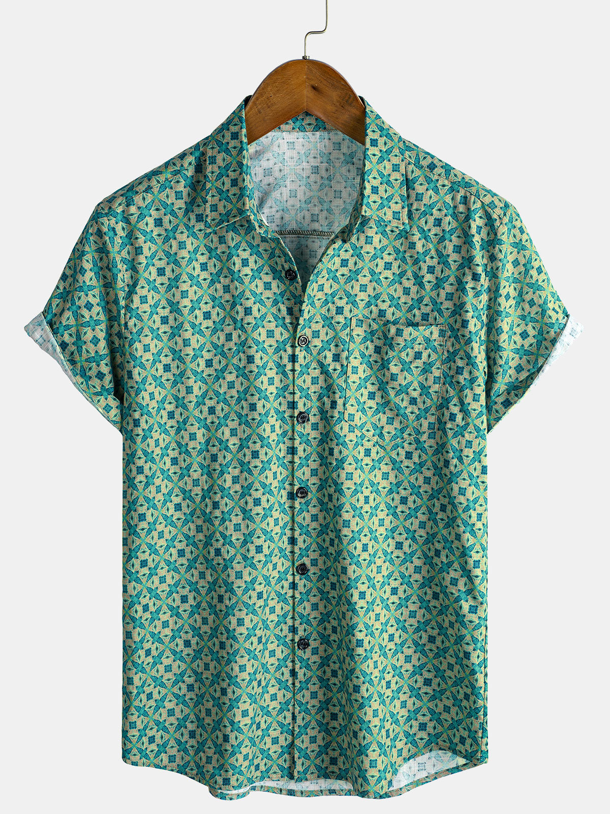 Camisa casual retro Summer Beach de algodón de manga corta para hombre