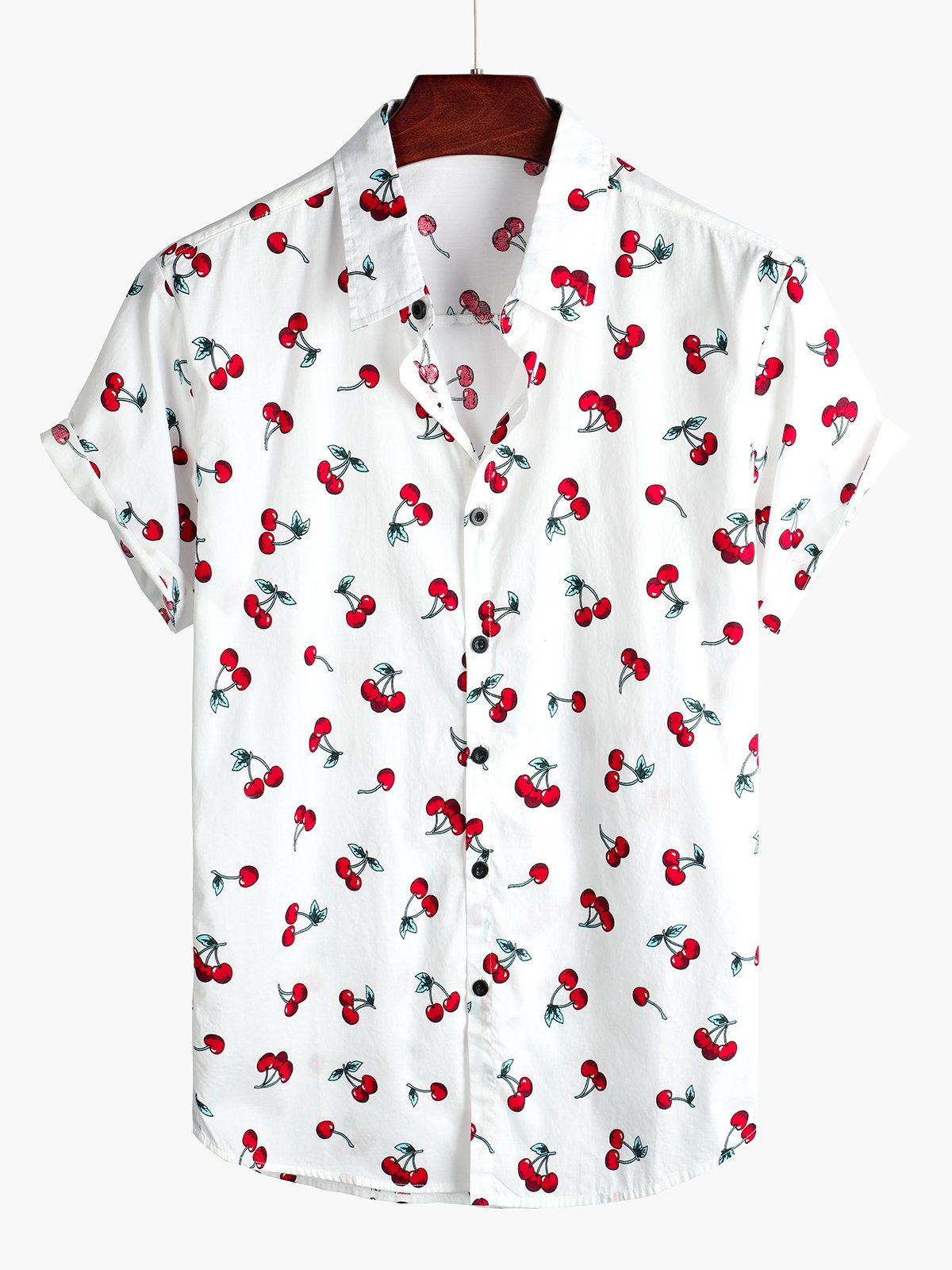 Camisa Cherry floral estampado Tropical Hawaii de algodón para hombre