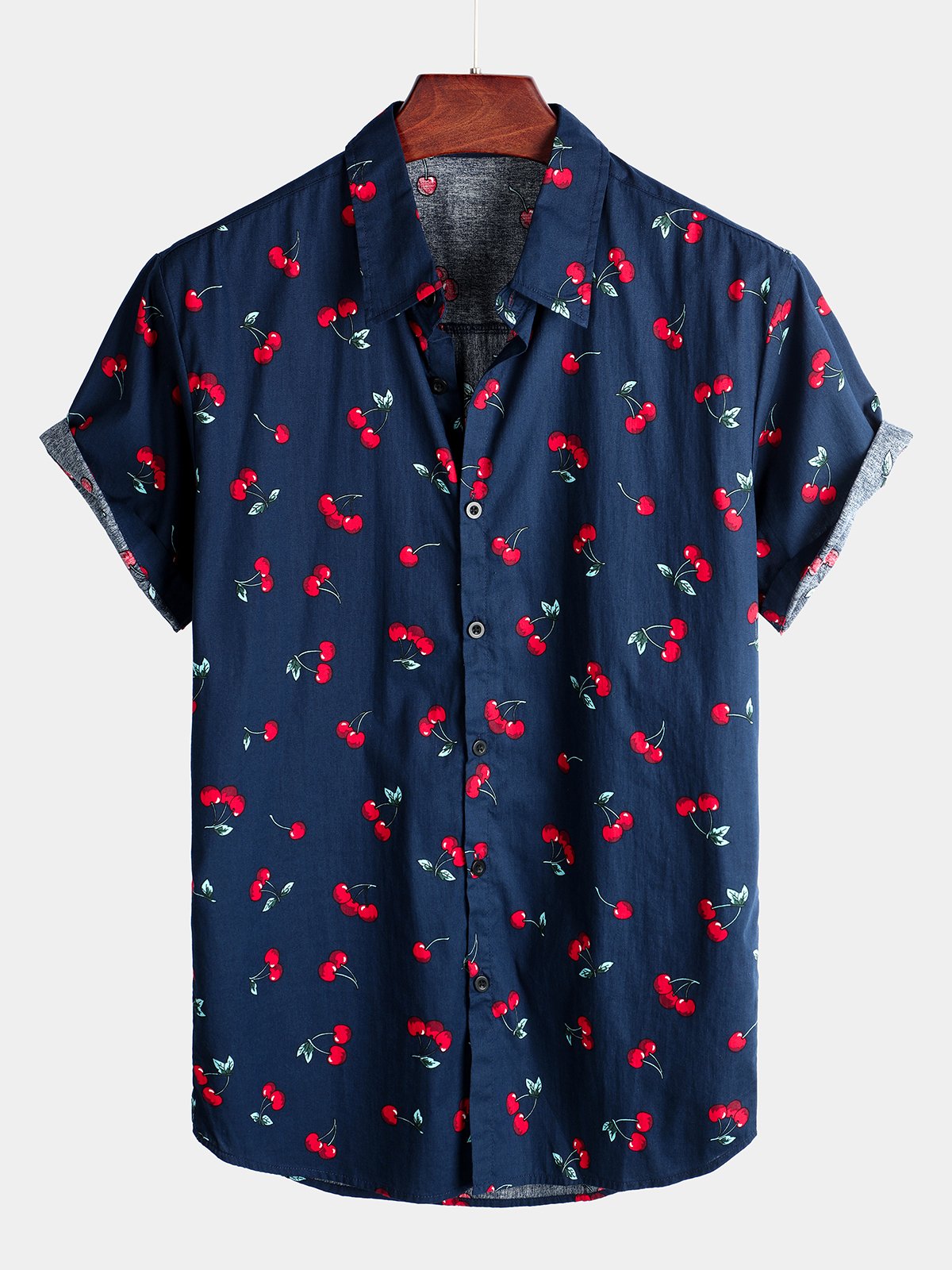 Camisa Cherry floral estampado Tropical Hawaii de algodón para hombre