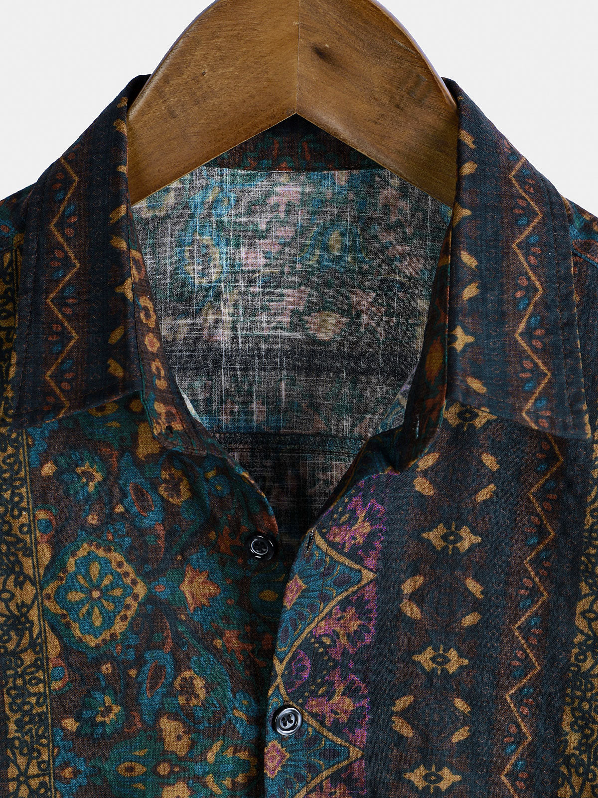 Camisa Boho retro floral estampado a rayas para hombre