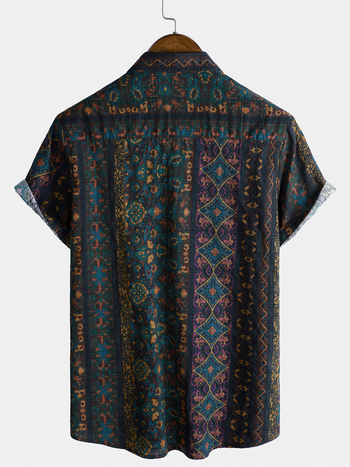 Camisa Boho retro floral estampado a rayas para hombre