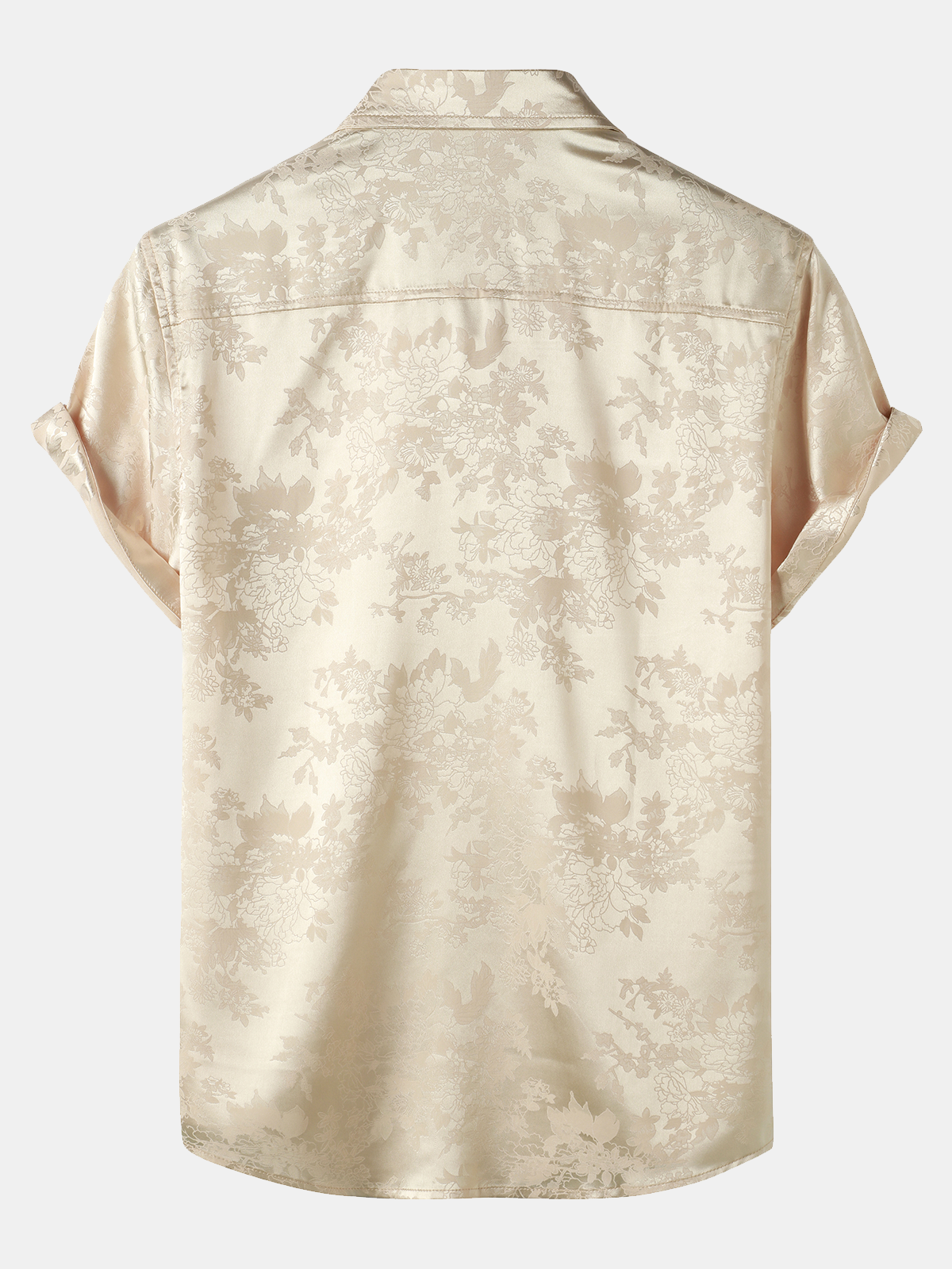 Camisa Jacquard Pocket Silky Satin floral de manga corta para hombre
