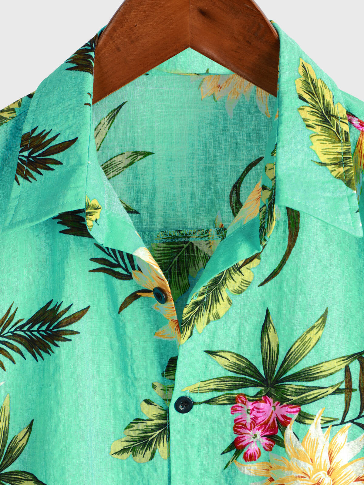 Camisa casual Tropical floral estampado Light Green Hawaiian Holiday de manga corta para hombre