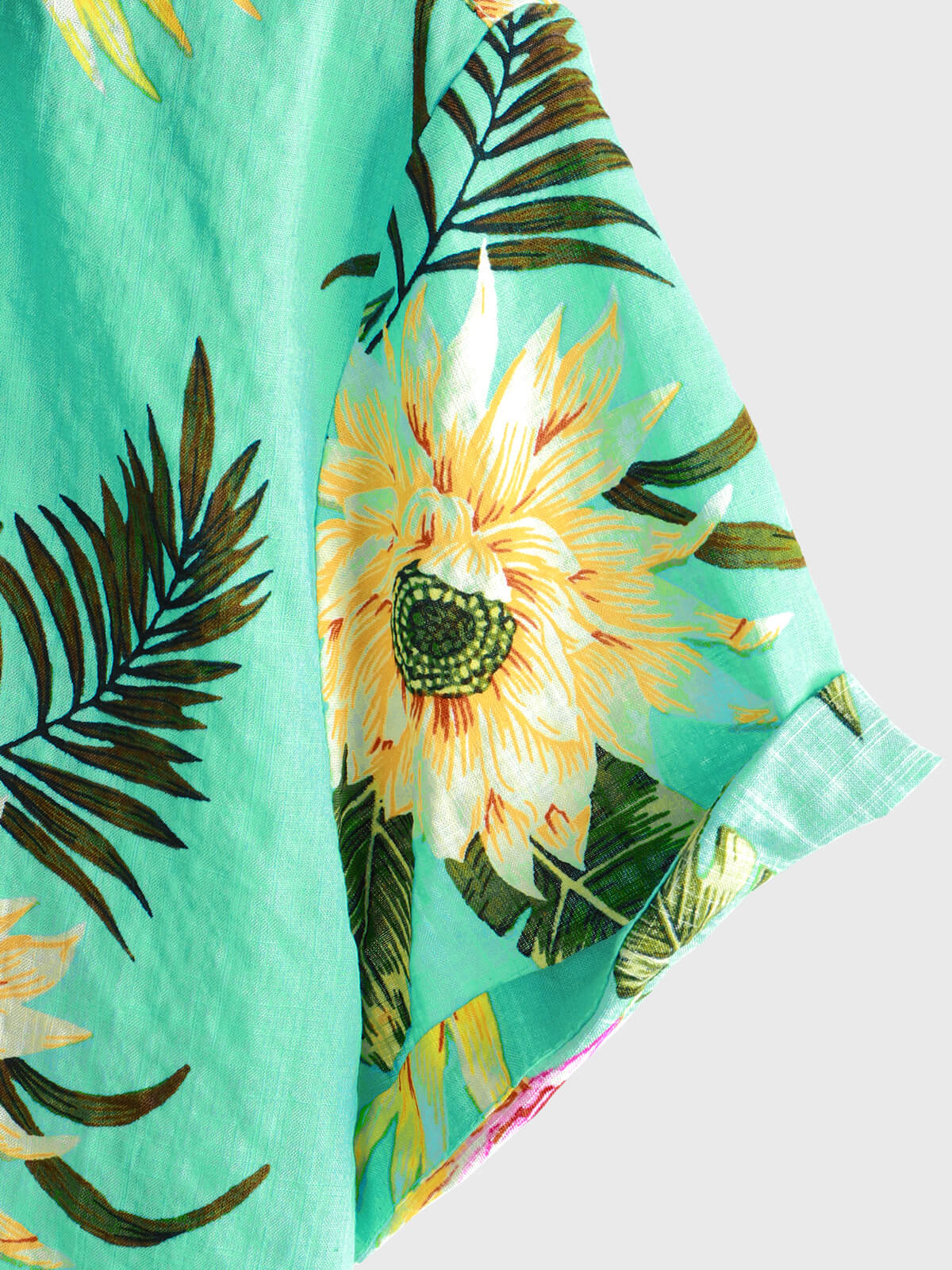 Camisa casual Tropical floral estampado Light Green Hawaiian Holiday de manga corta para hombre