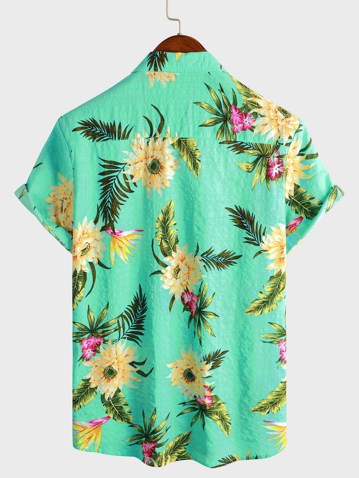 Camisa casual Tropical floral estampado Light Green Hawaiian Holiday de manga corta para hombre