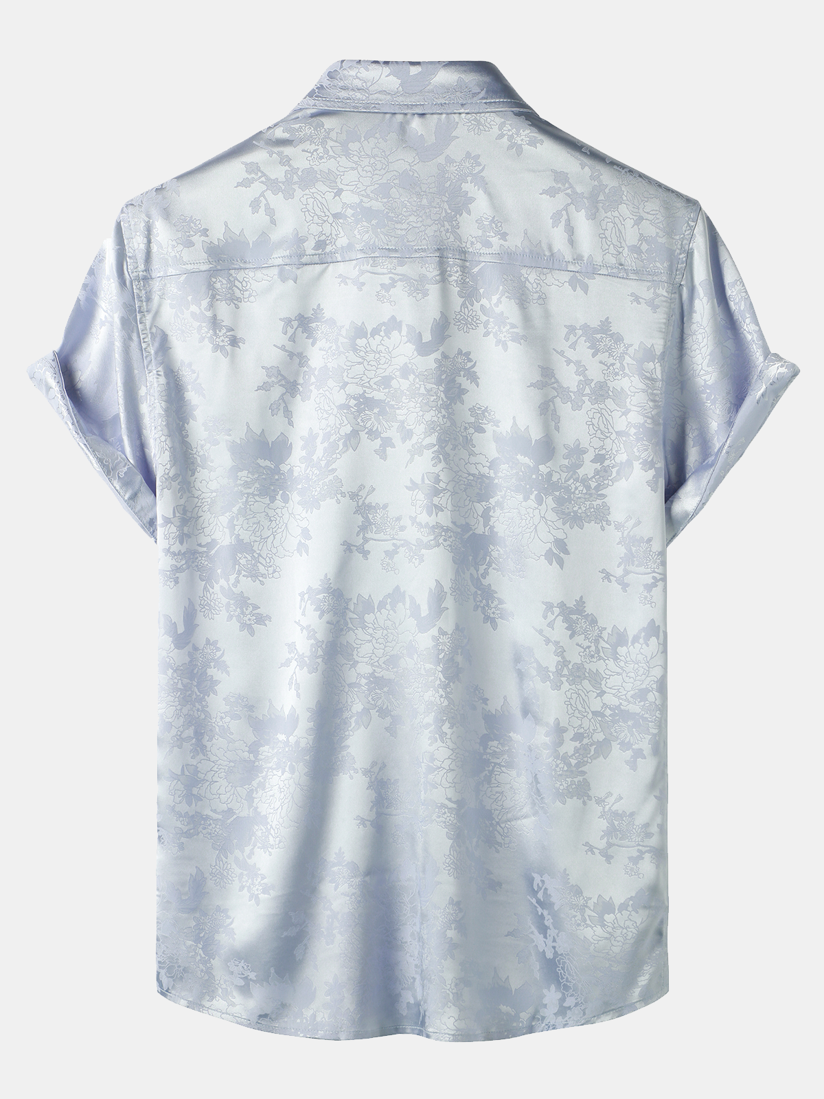 Camisa Jacquard Pocket Silky Satin floral de manga corta para hombre