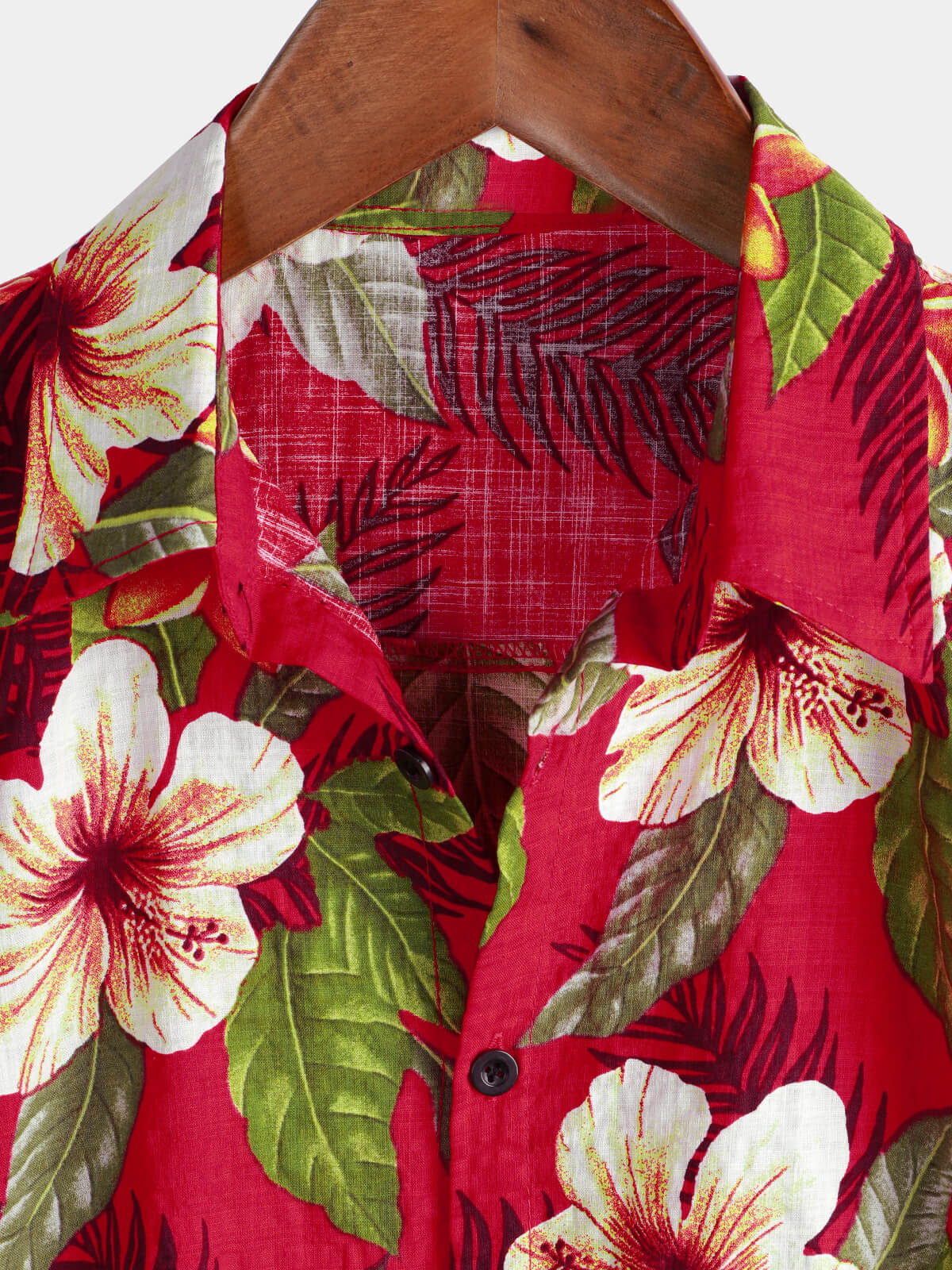 Camisa Red Hawaiian Summer Tropical floral estampado Button Up de manga corta para hombre