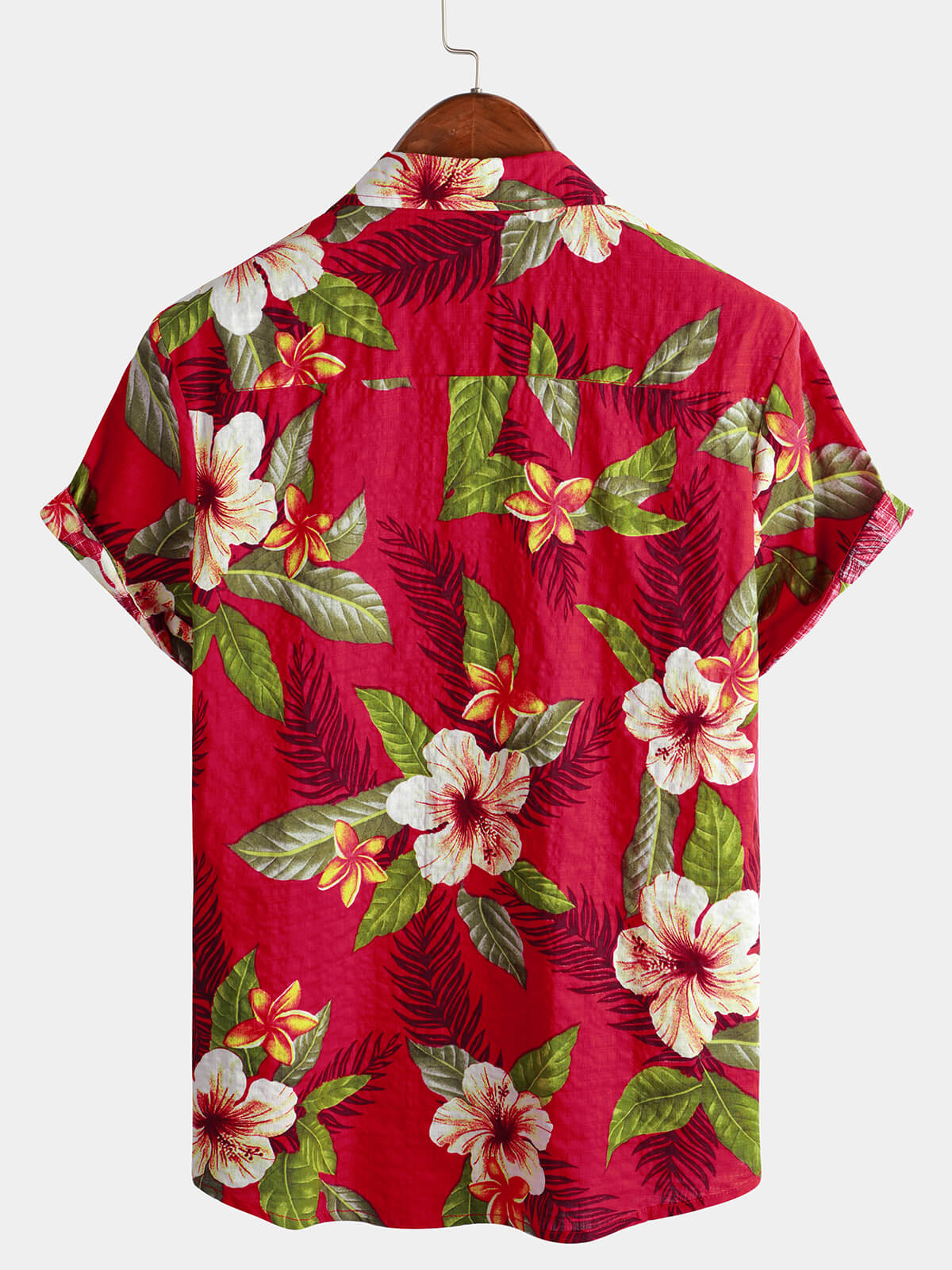 Camisa Red Hawaiian Summer Tropical floral estampado Button Up de manga corta para hombre