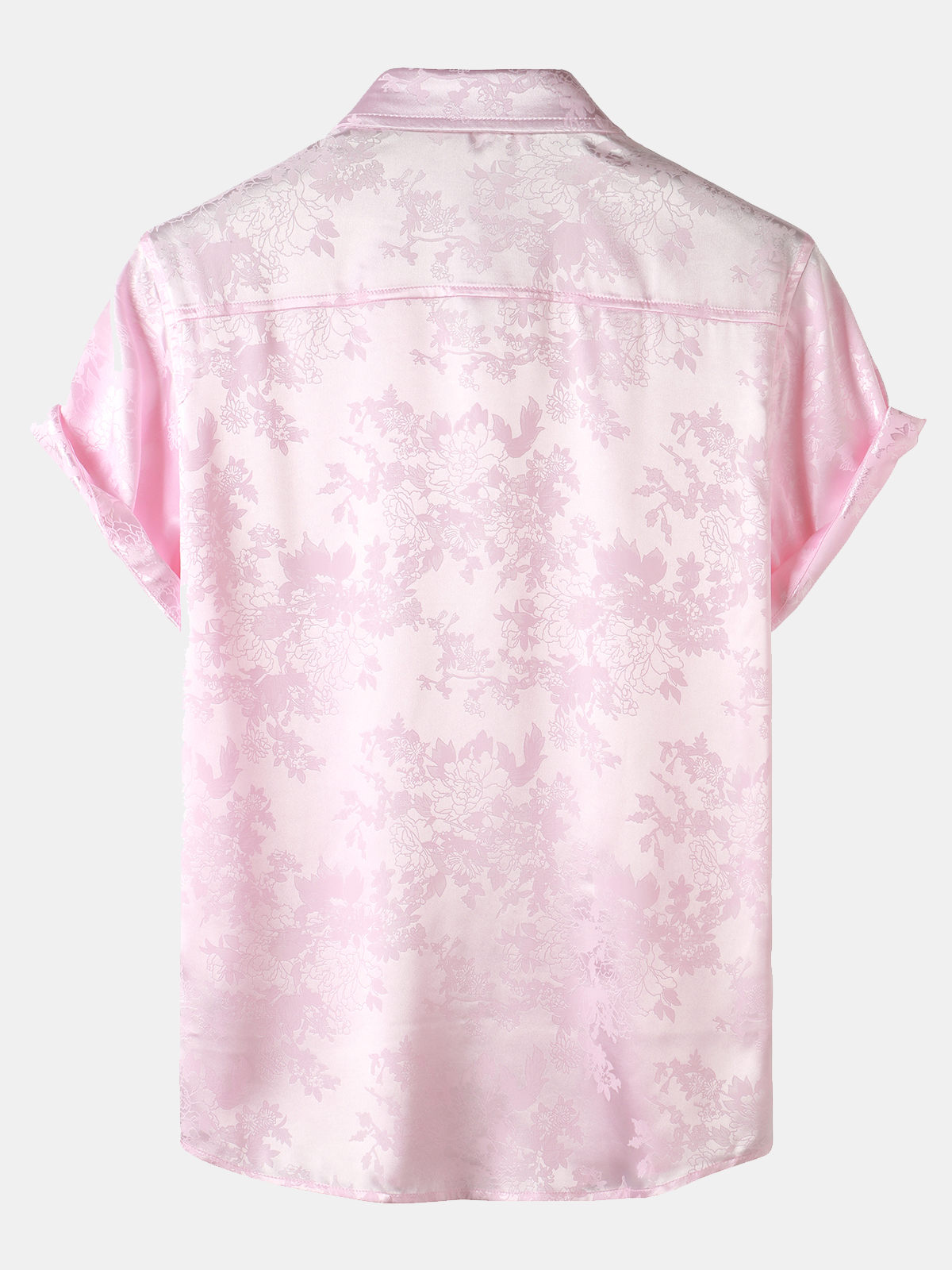 Camisa casual Jacquard Silky Satin floral Pocket de manga corta para hombre