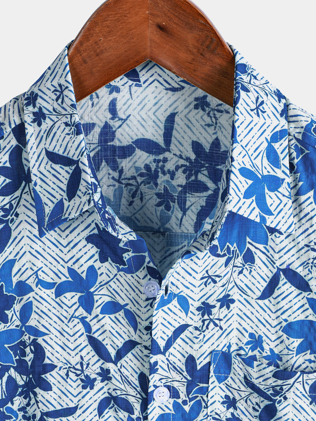 Camisa Hawaiian Beach Blue floral estampado transpirable Lightweight Chest Pocket de manga corta para hombre