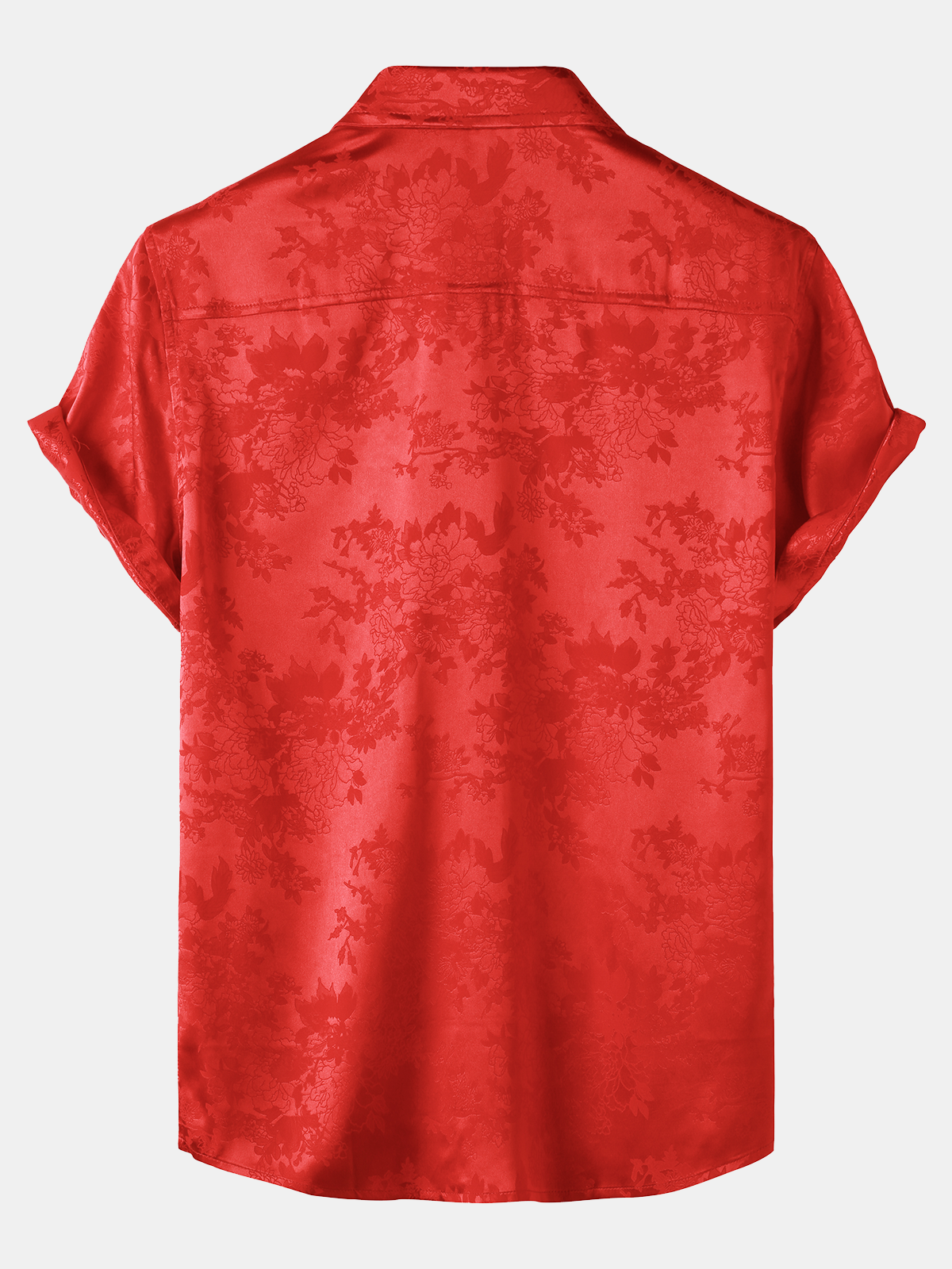 Camisa casual Jacquard Silky Satin floral Pocket de manga corta para hombre