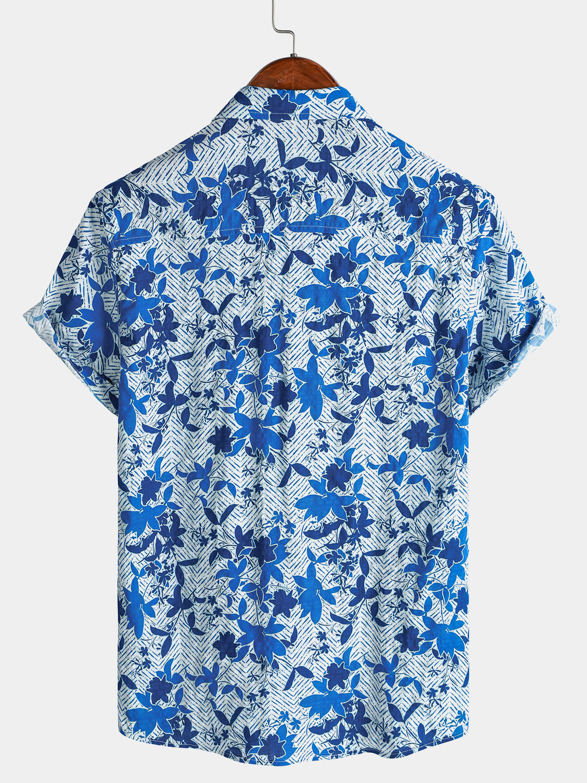 Camisa Hawaiian Beach Blue floral estampado transpirable Lightweight Chest Pocket de manga corta para hombre
