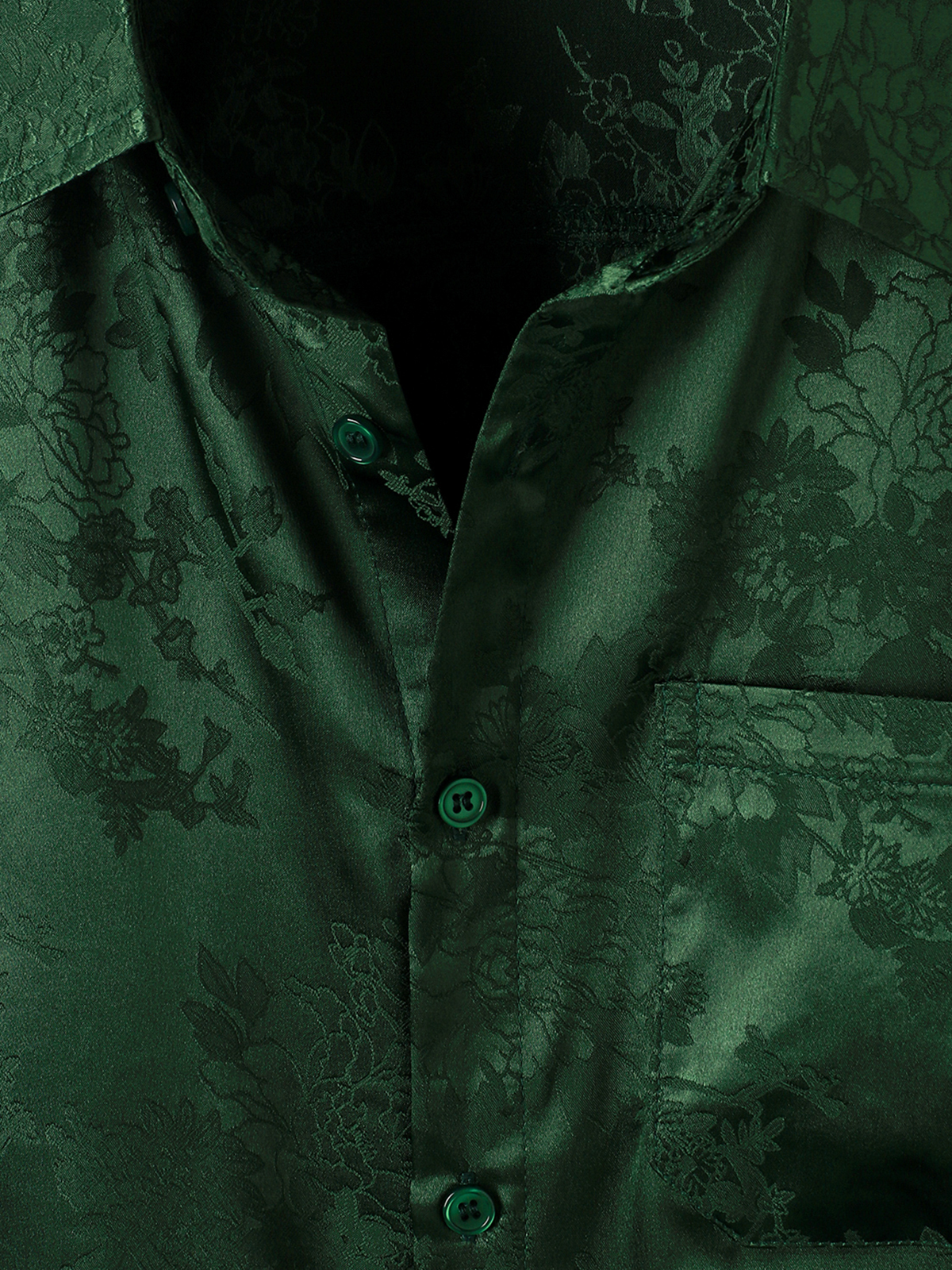 Camisa Jacquard Pocket Silky Satin floral de manga corta para hombre
