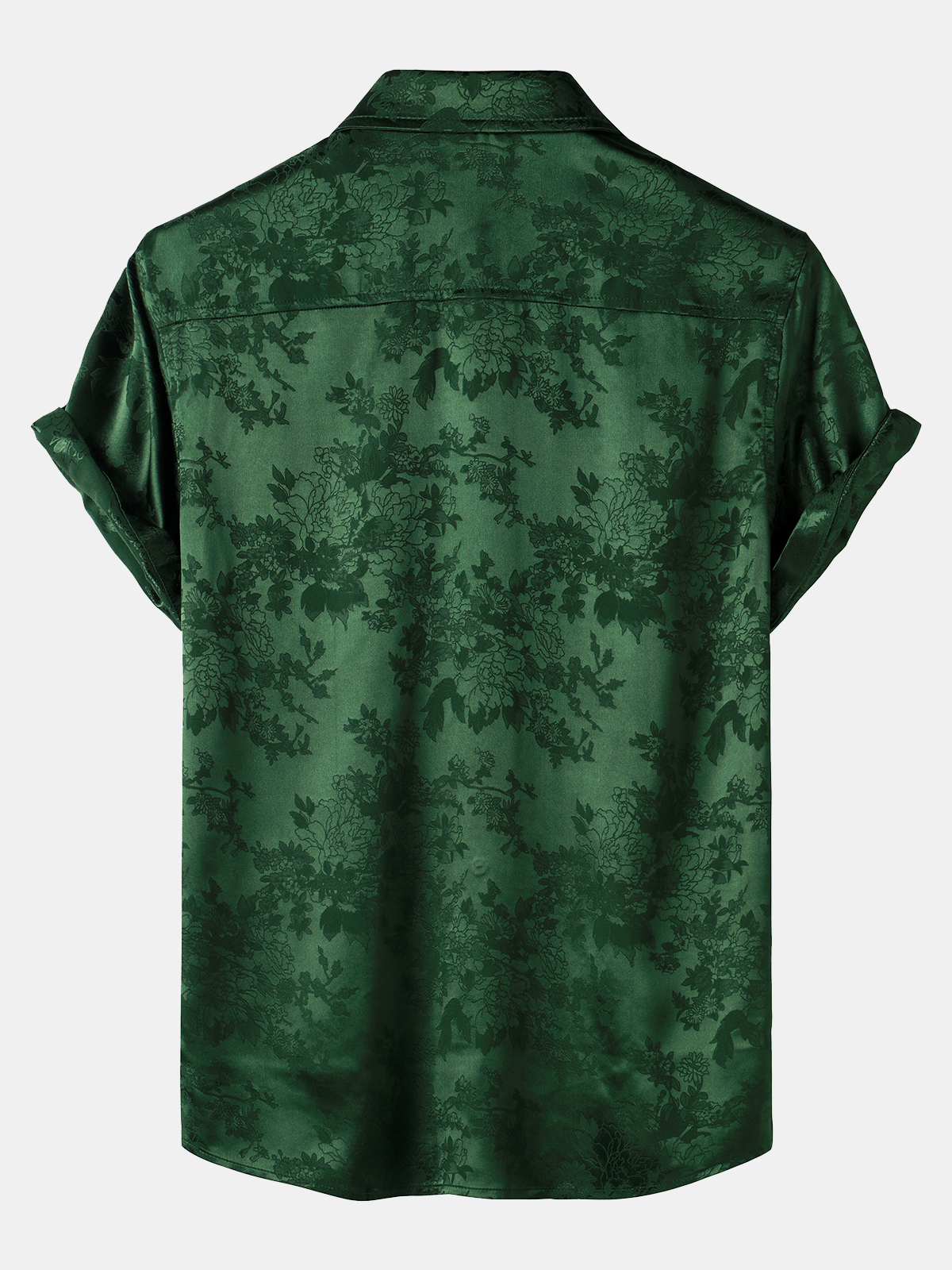 Camisa Jacquard Pocket Silky Satin floral de manga corta para hombre