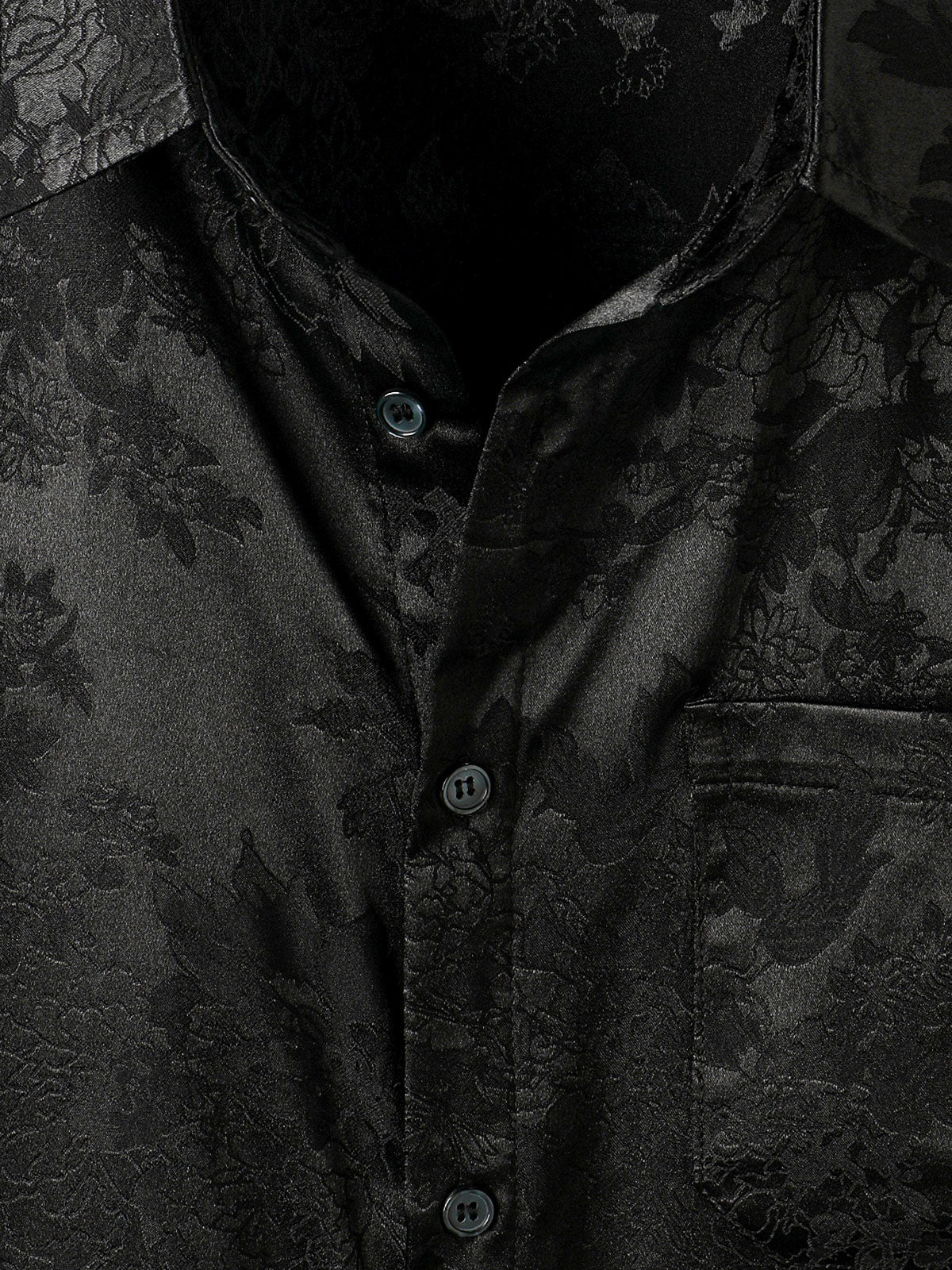 Camisa casual Jacquard Silky Satin floral Pocket de manga corta para hombre