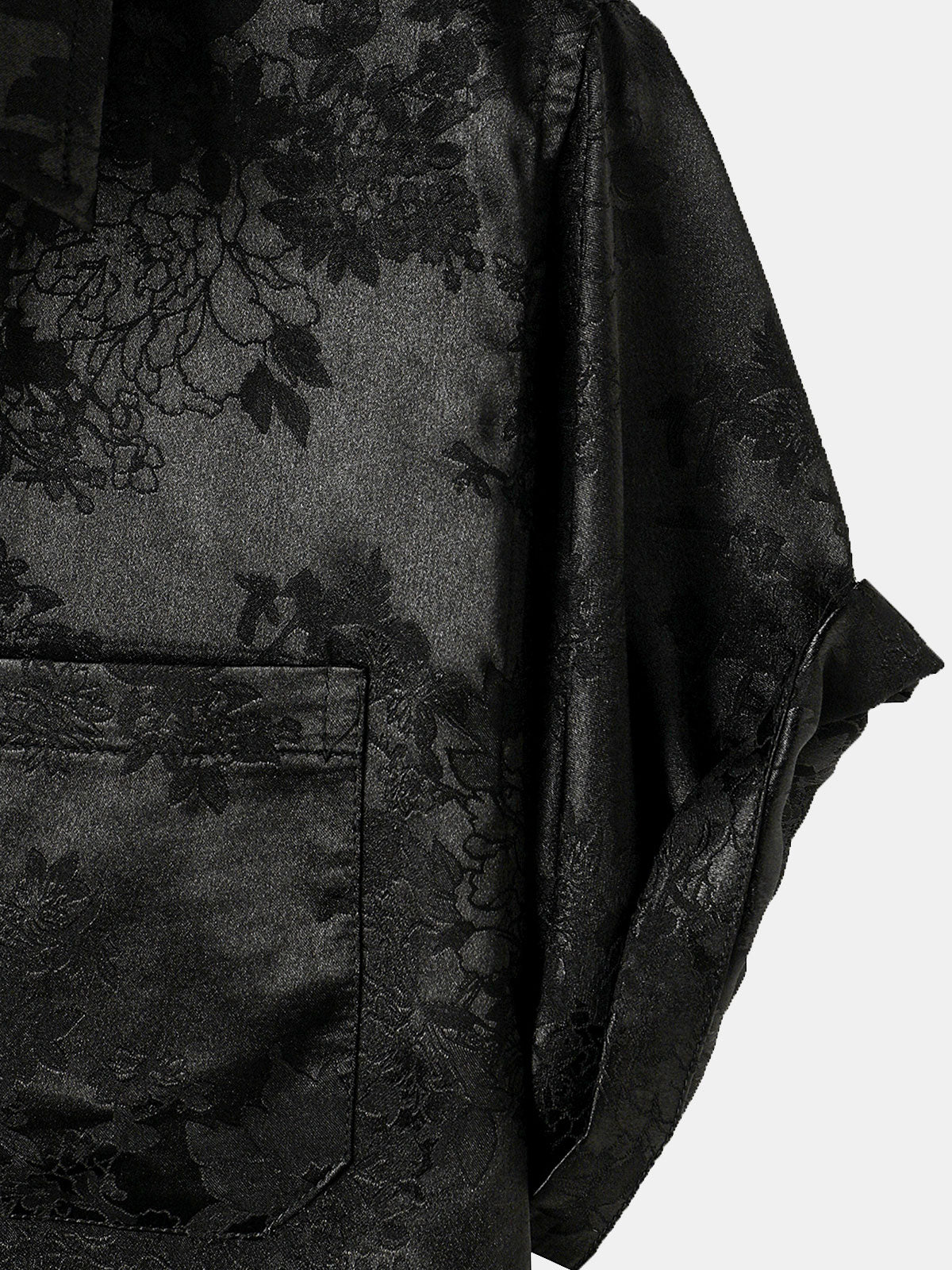 Camisa casual Jacquard Silky Satin floral Pocket de manga corta para hombre