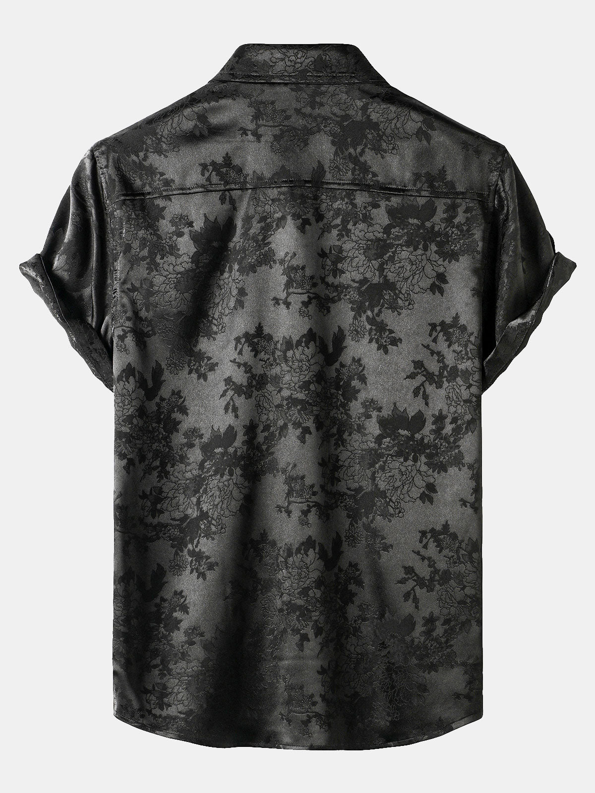 Camisa casual Jacquard Silky Satin floral Pocket de manga corta para hombre