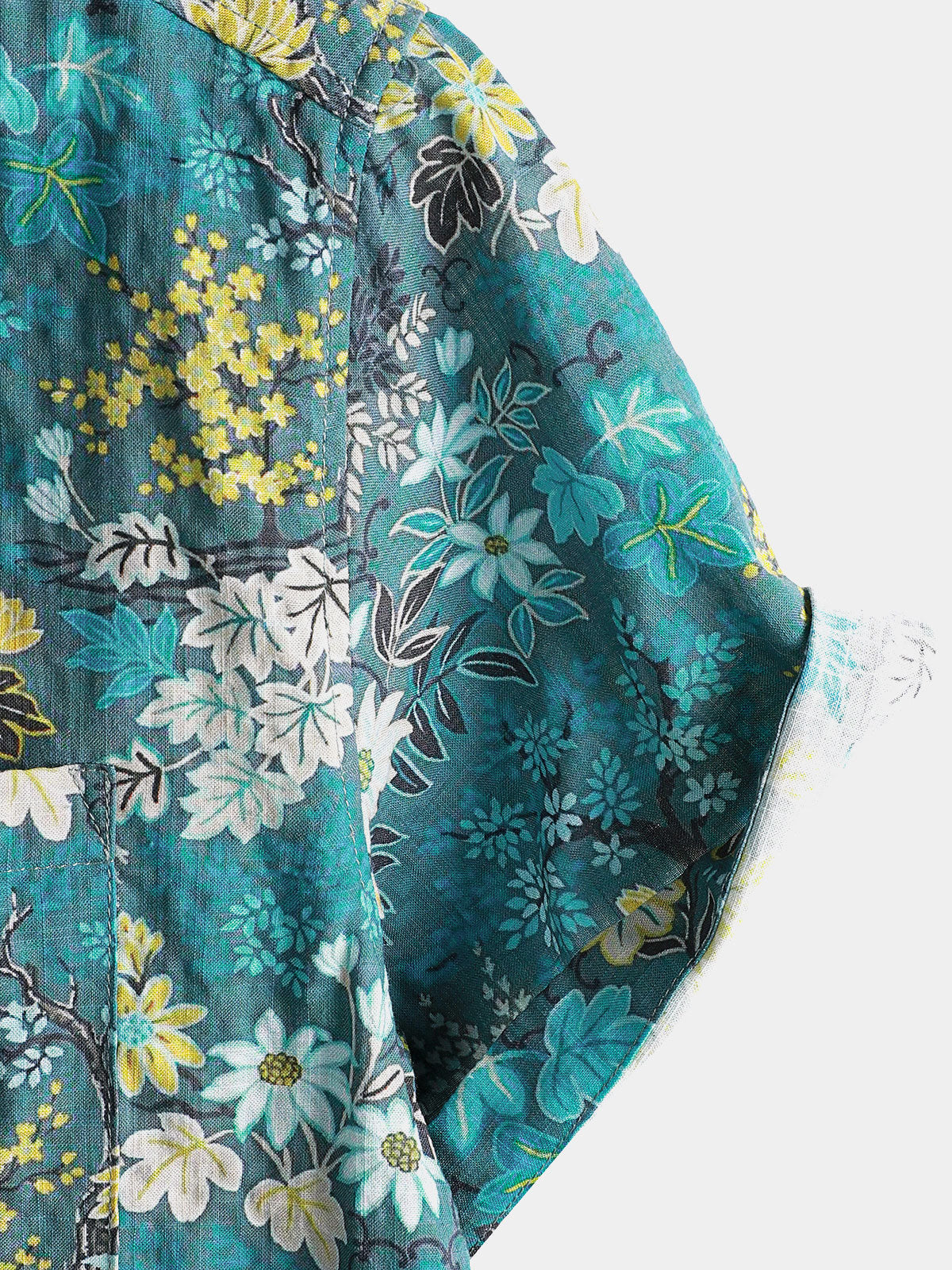 Camisa Hawaiian Tropical White Yellow floral estampado Chest Pocket de manga corta para hombre