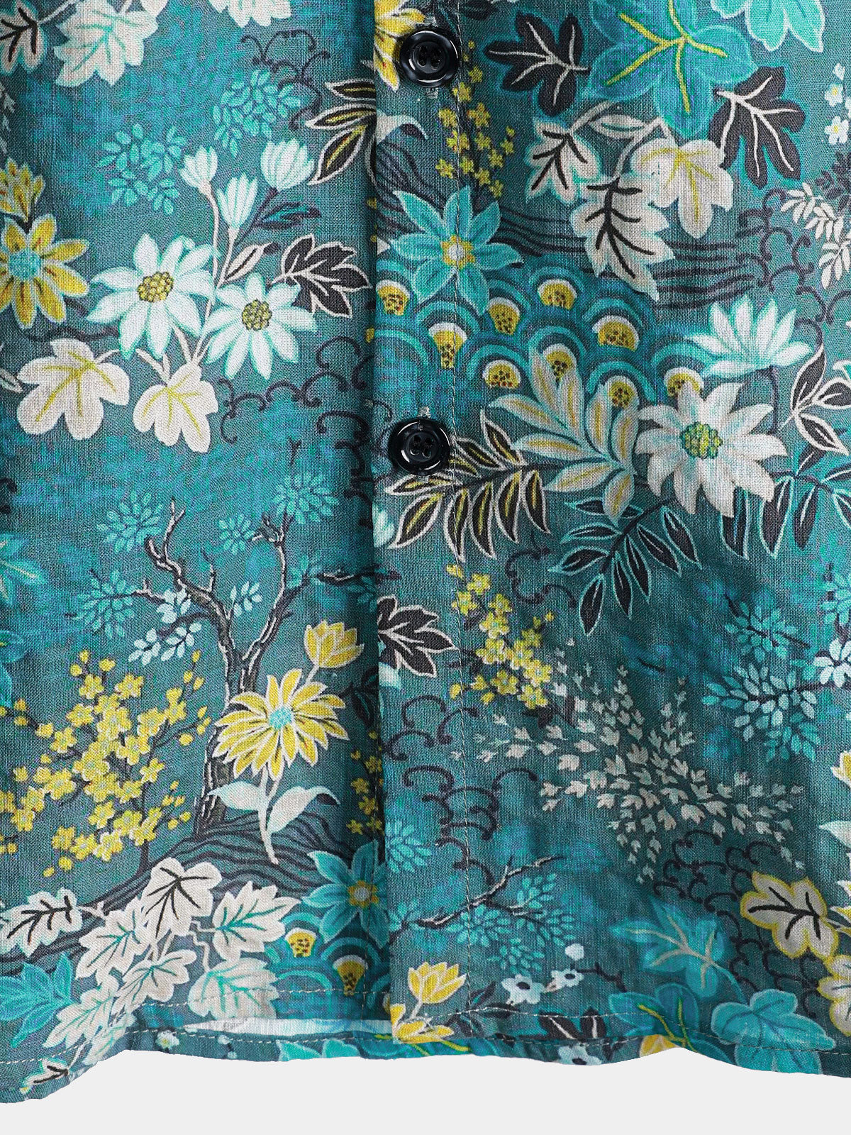 Camisa Hawaiian Tropical White Yellow floral estampado Chest Pocket de manga corta para hombre