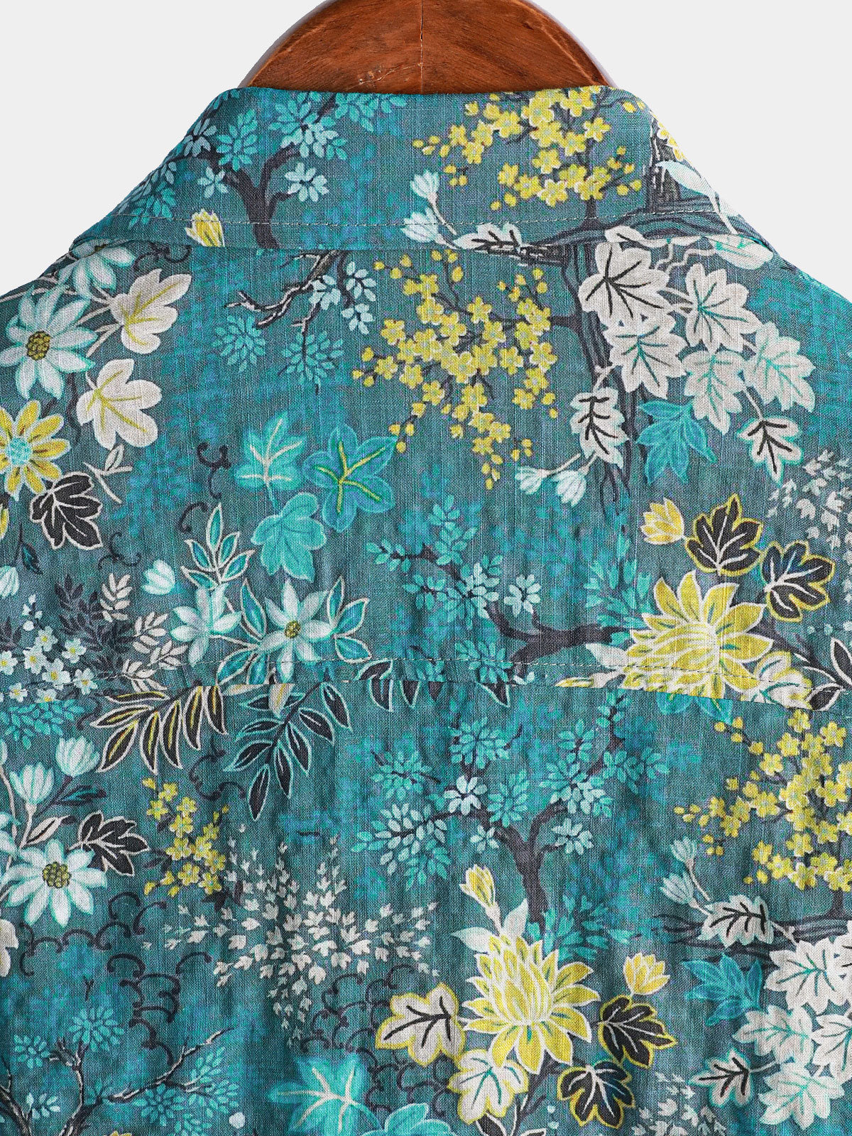 Camisa Hawaiian Tropical White Yellow floral estampado Chest Pocket de manga corta para hombre