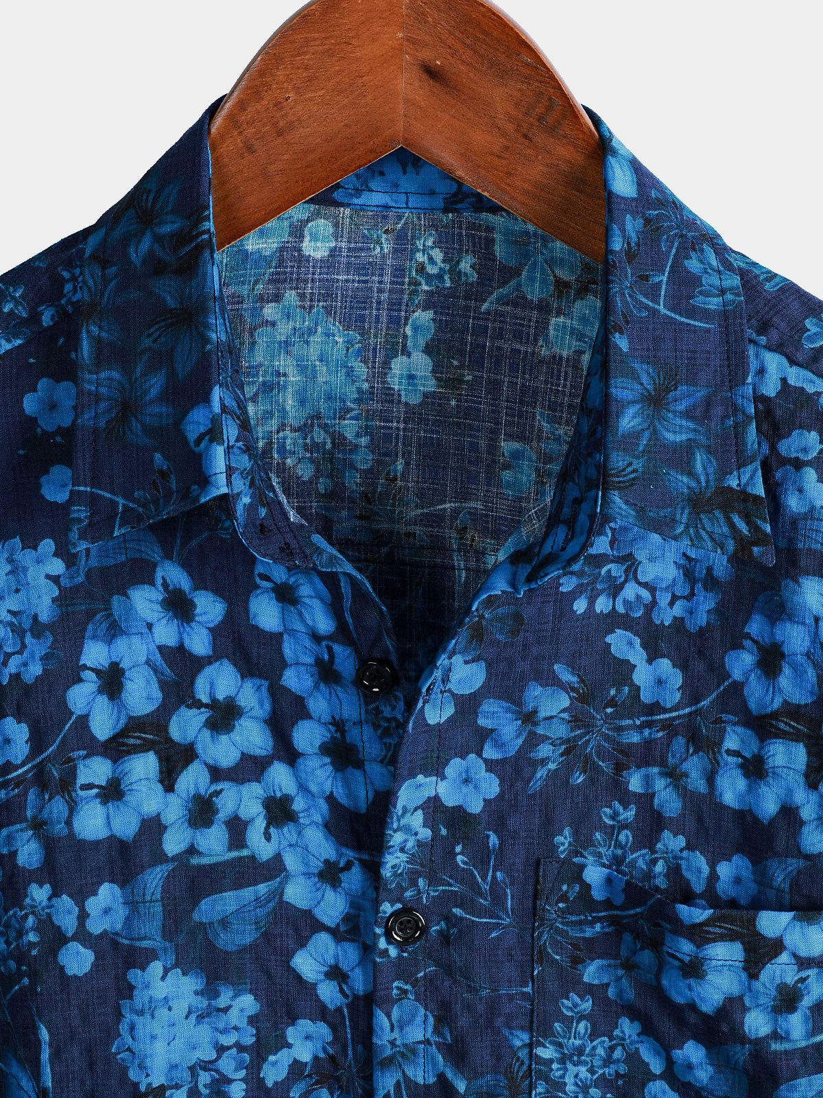 Camisa Hawaiian vintage Dark Blue floral estampado Chest Pocket de manga corta para hombre