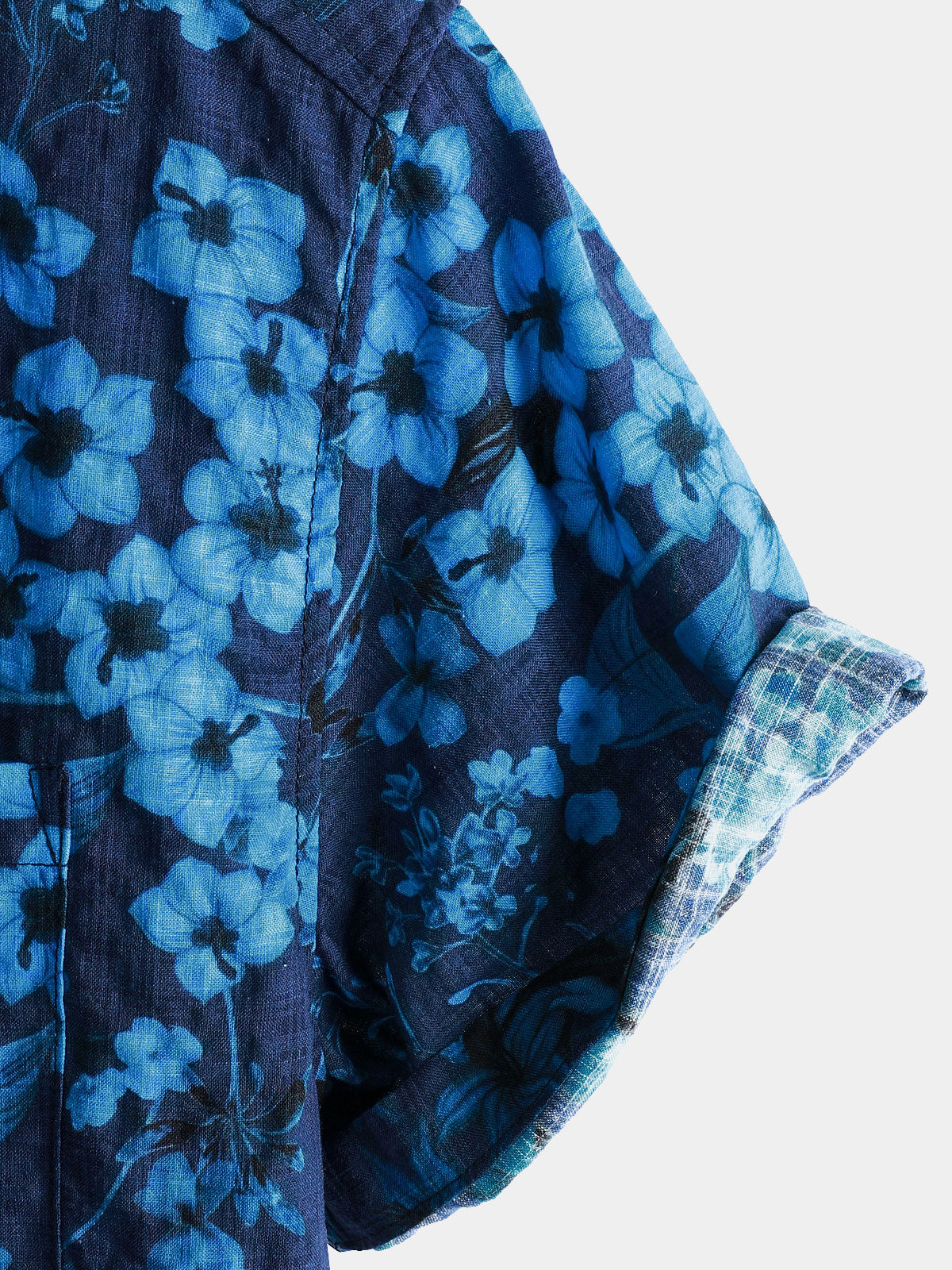 Camisa Hawaiian vintage Dark Blue floral estampado Chest Pocket de manga corta para hombre