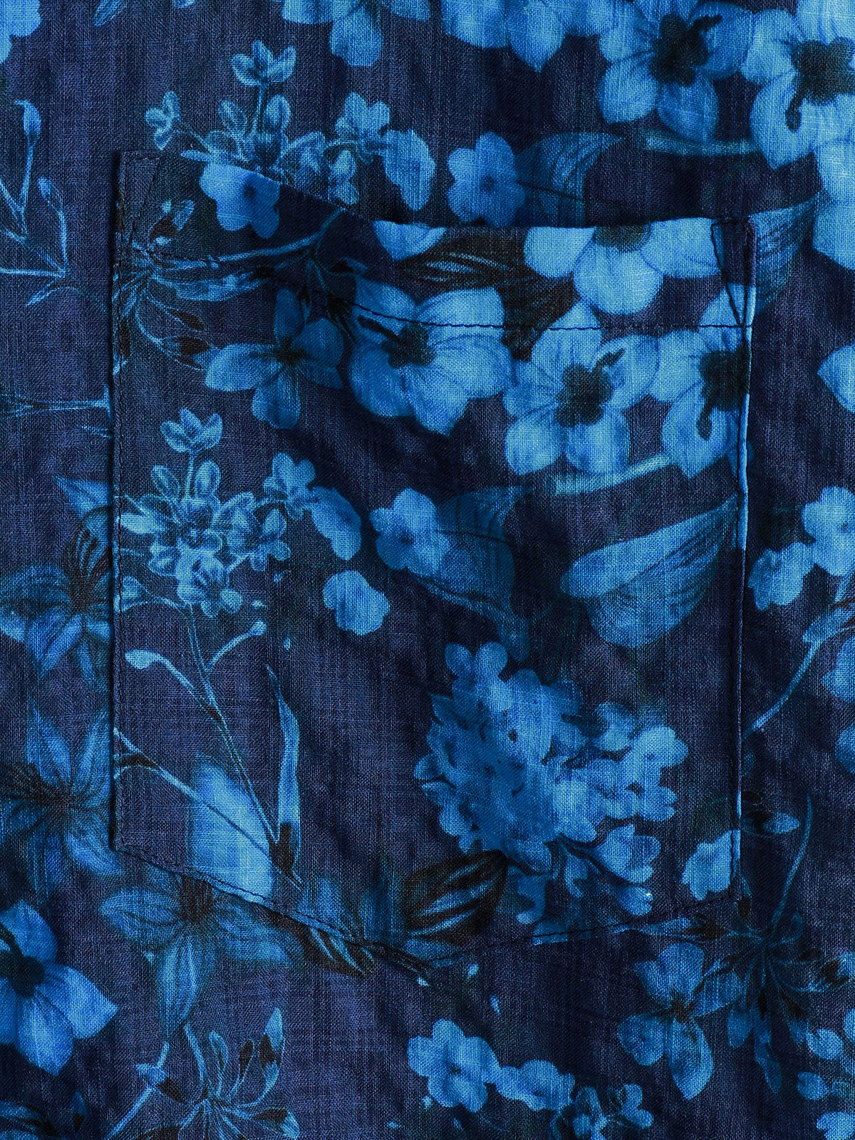 Camisa Hawaiian vintage Dark Blue floral estampado Chest Pocket de manga corta para hombre