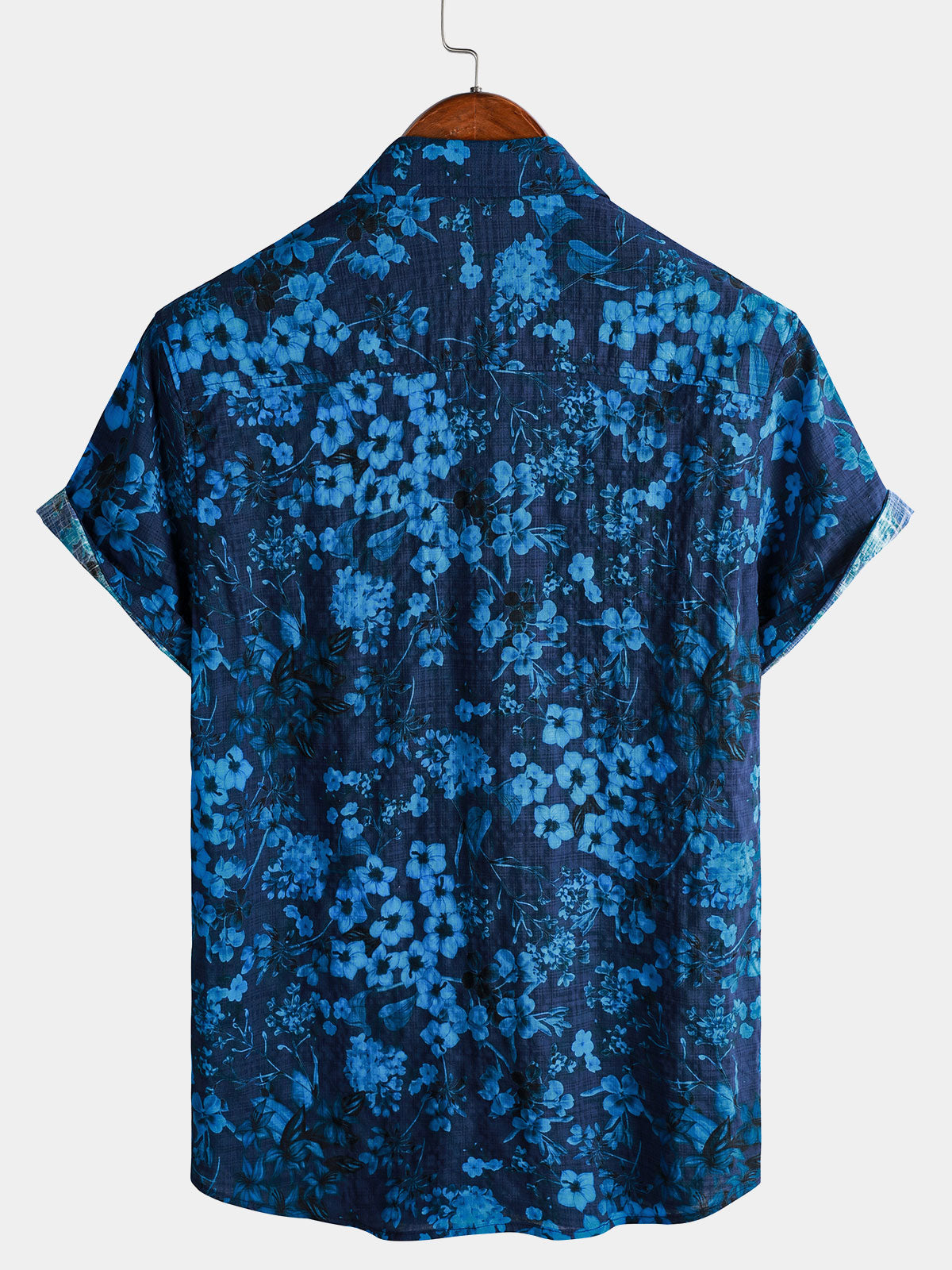 Camisa Hawaiian vintage Dark Blue floral estampado Chest Pocket de manga corta para hombre