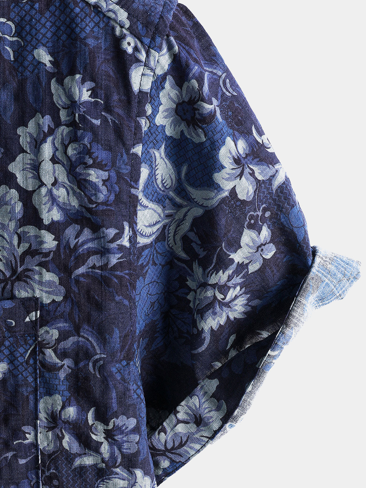 Camisa Hawaiian Blue floral estampado transpirable Lightweight de algodón Chest Pocket de manga corta para hombre