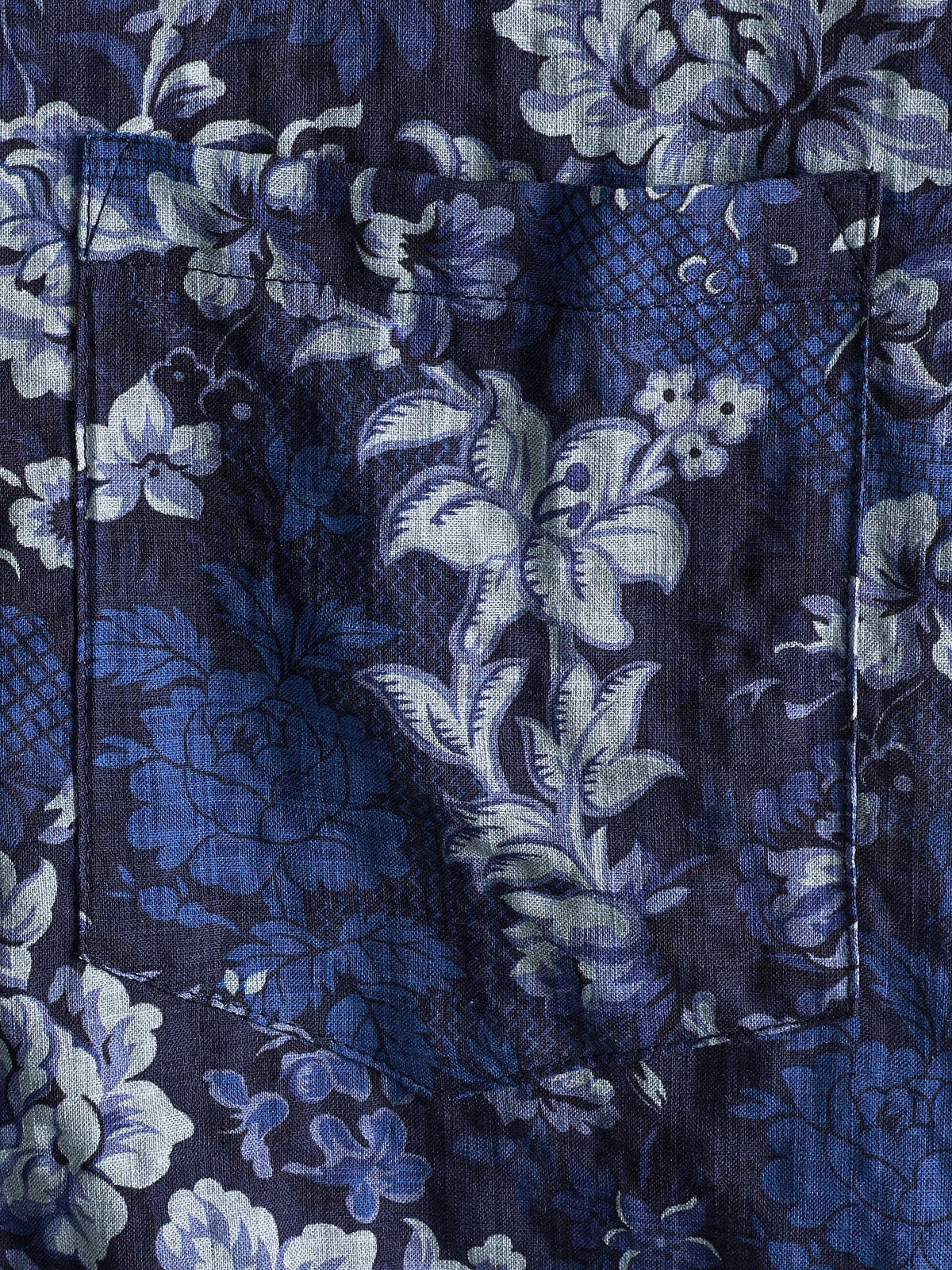 Camisa Hawaiian Blue floral estampado transpirable Lightweight de algodón Chest Pocket de manga corta para hombre