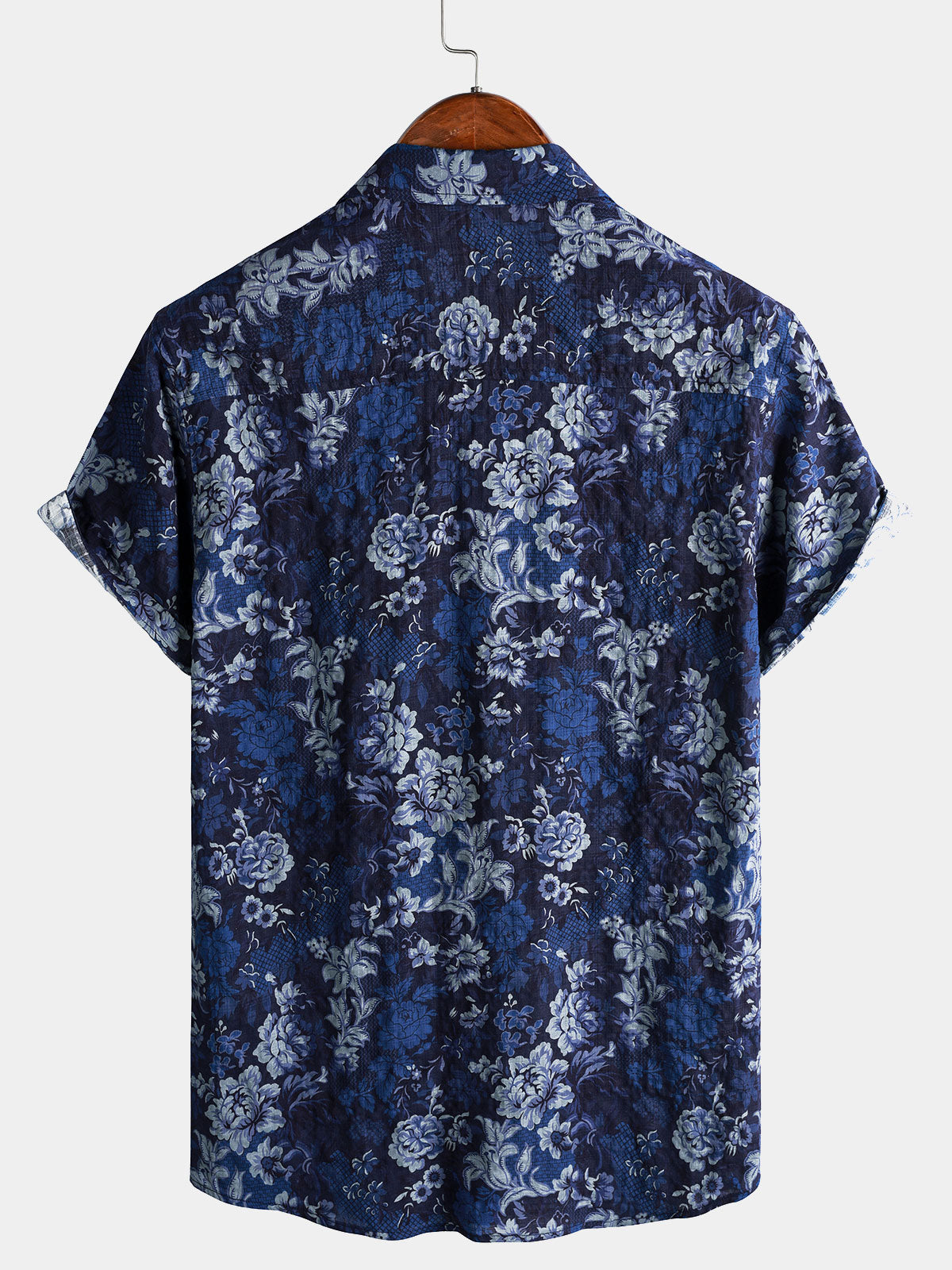 Camisa Hawaiian Blue floral estampado transpirable Lightweight de algodón Chest Pocket de manga corta para hombre