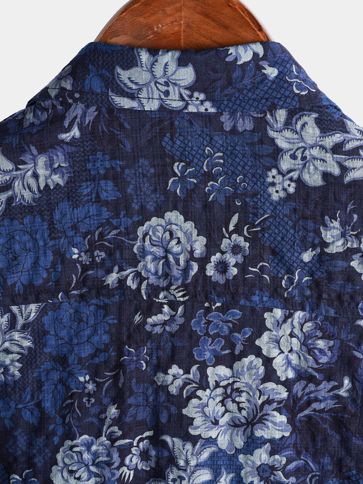 Camisa Hawaiian Blue floral estampado transpirable Lightweight de algodón Chest Pocket de manga corta para hombre