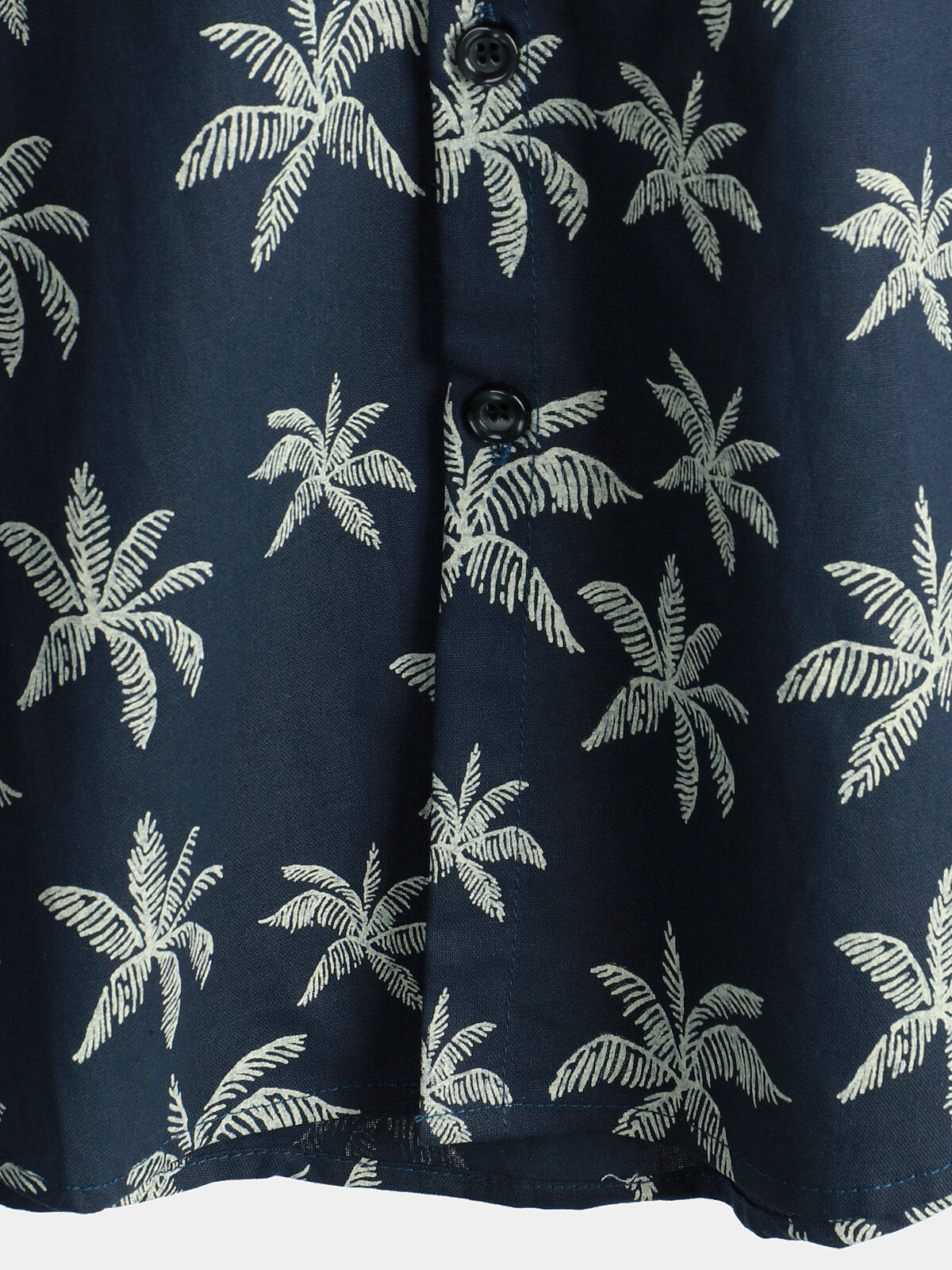 Camisa Palm Tree estampado de algodón Navy Blue Button Up de manga corta Hawaiian para hombre