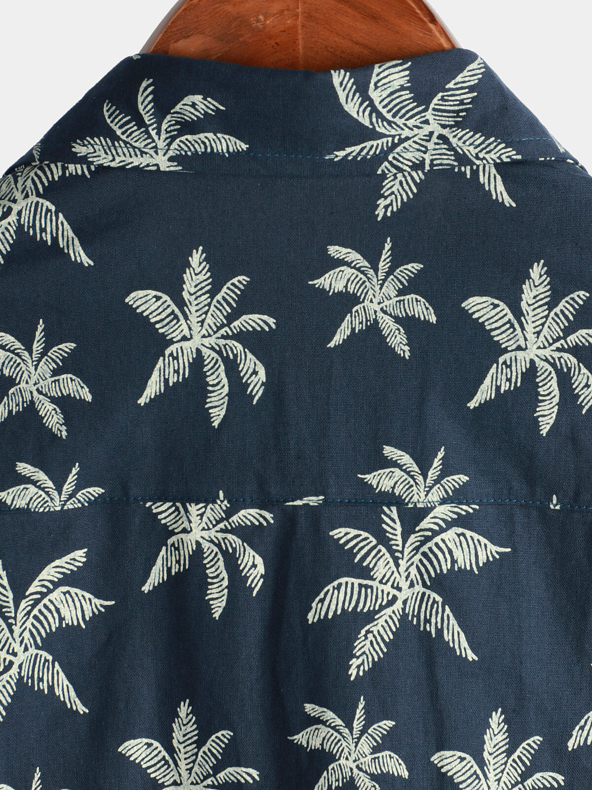 Camisa Palm Tree estampado de algodón Navy Blue Button Up de manga corta Hawaiian para hombre