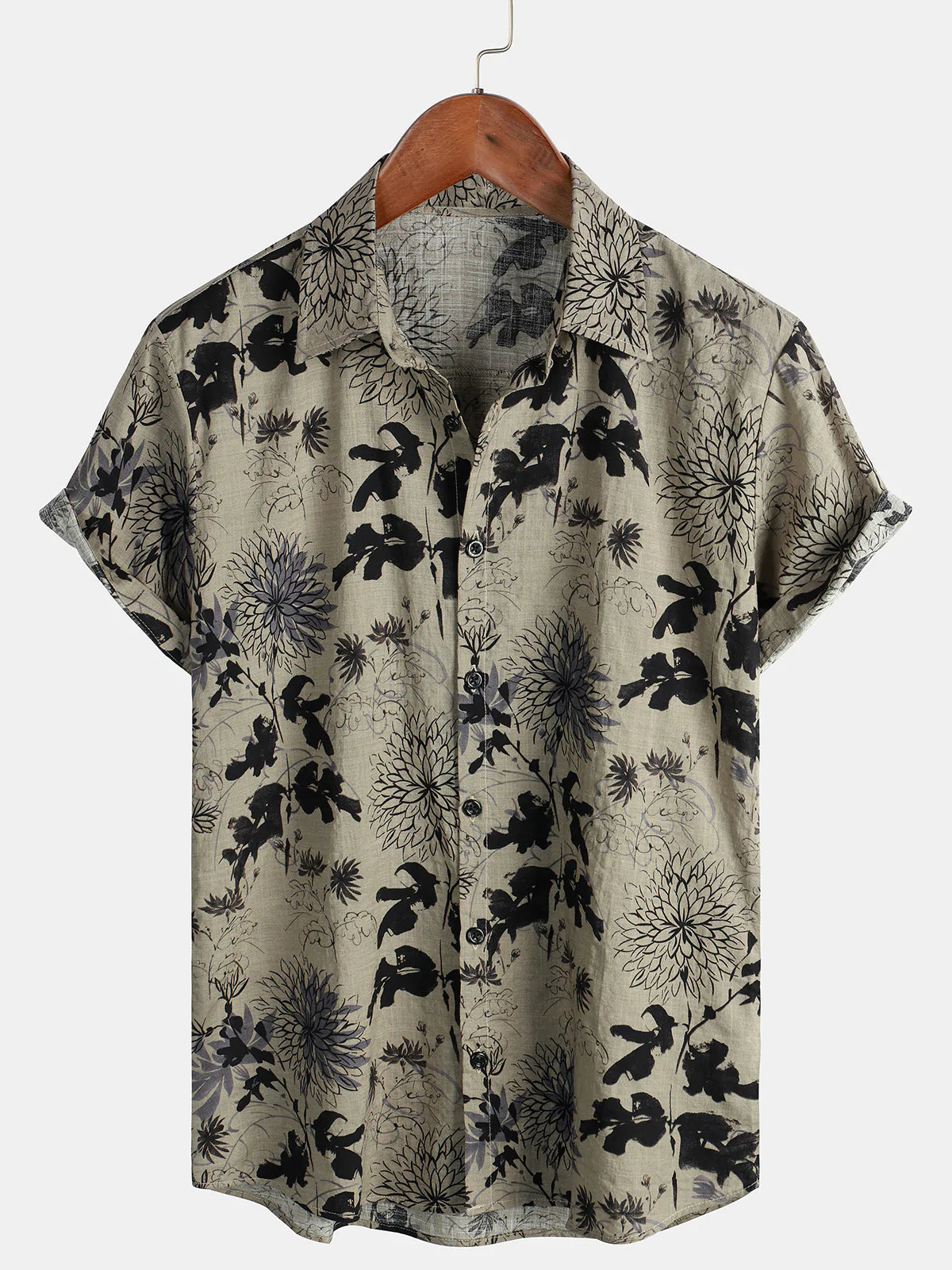 Camisa retro Flower estampado floral Button Up vintage Holiday de manga corta para hombre