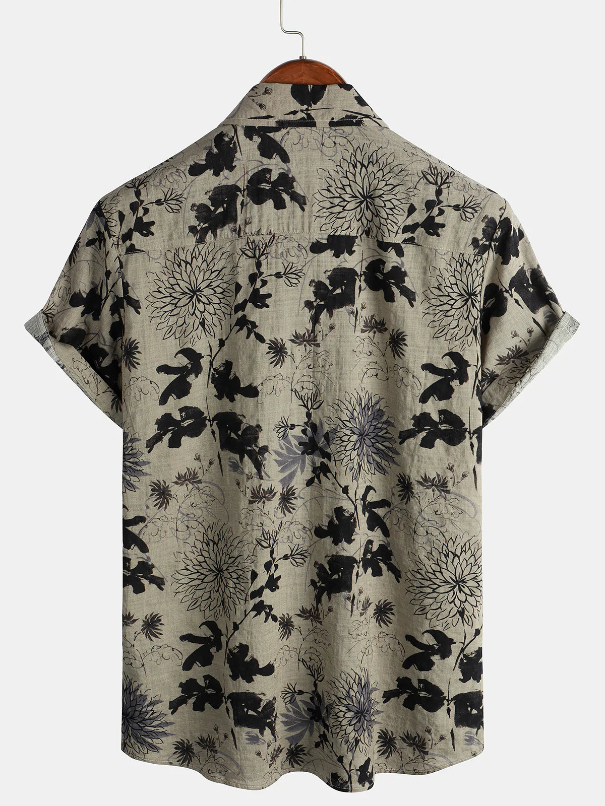 Camisa retro Flower estampado floral Button Up vintage Holiday de manga corta para hombre