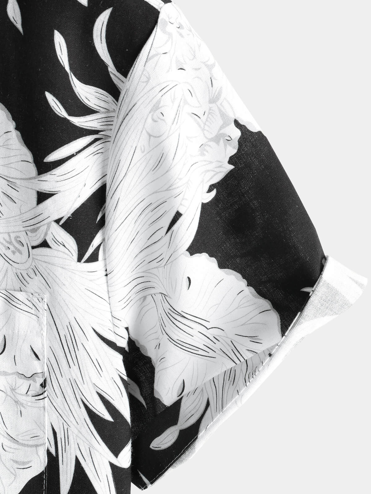 Camisa Pineapple estampado de algodón de lino Black and White Hawaiian Button Up de manga corta para hombre