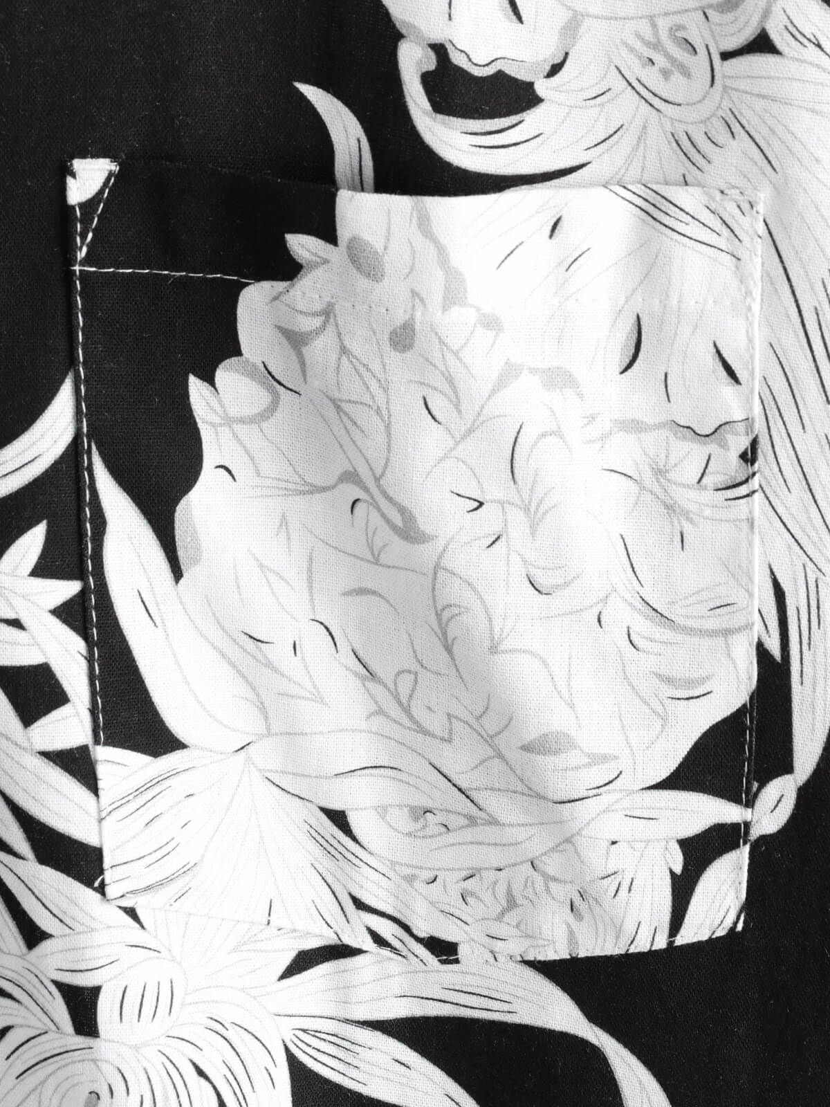 Camisa Pineapple estampado de algodón de lino Black and White Hawaiian Button Up de manga corta para hombre