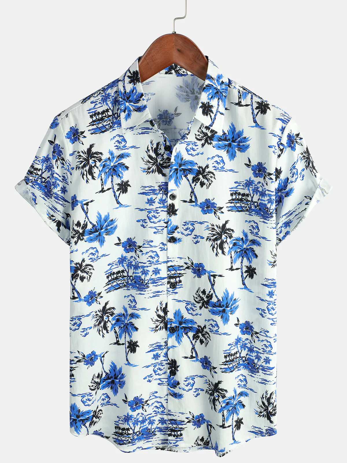Camisa Tropical Palm Tree estampado Summer Vacation de algodón Aloha de manga corta Hawaiian para hombre
