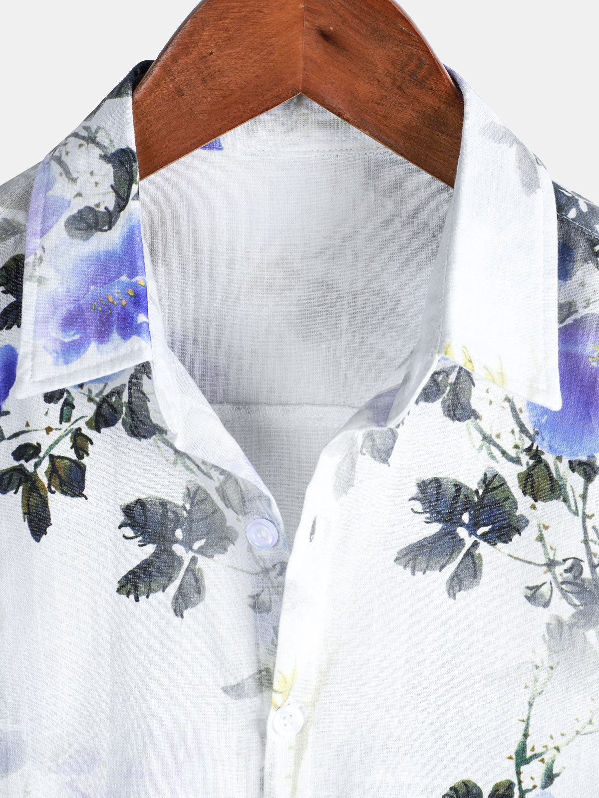 Camisa casual Holiday Summer floral estampado de manga corta de algodón para hombre