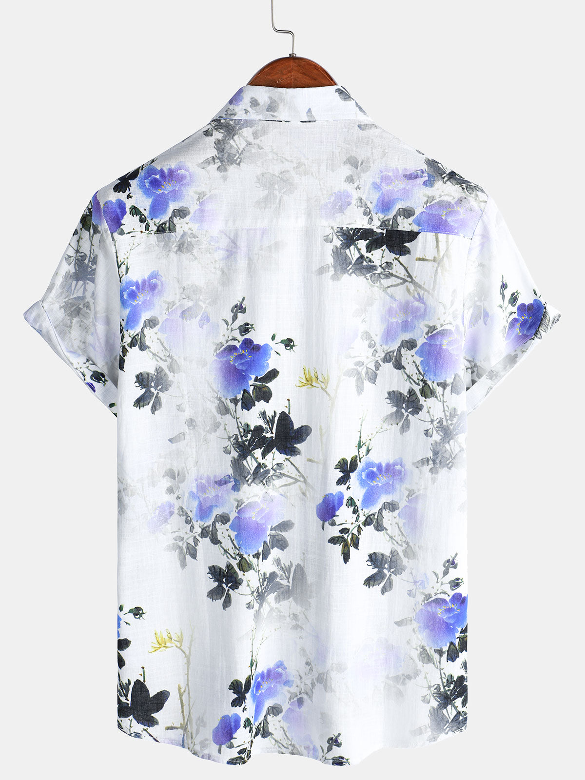 Camisa casual Holiday Summer floral estampado de manga corta de algodón para hombre