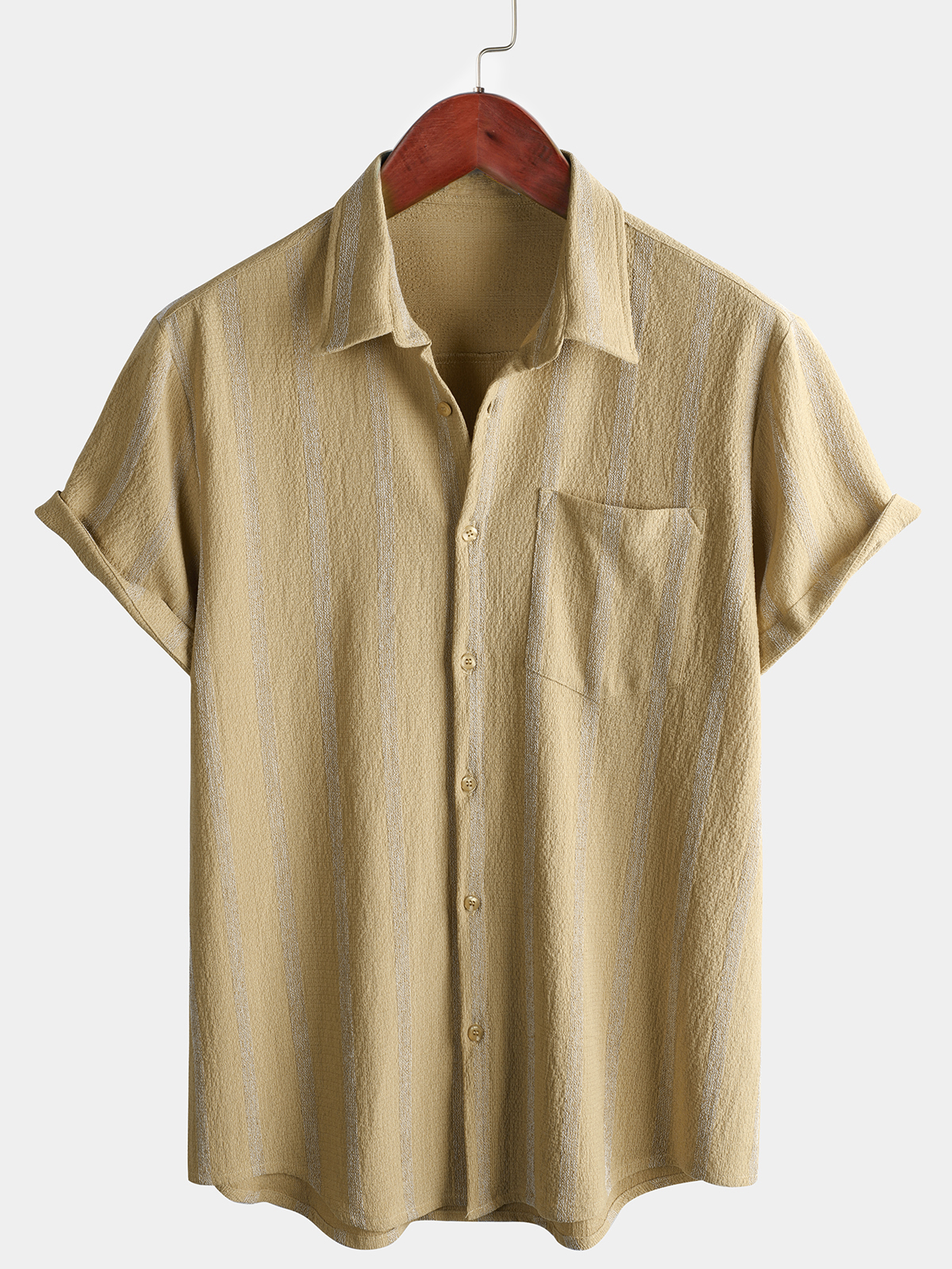 Camisa Summer a rayas Pocket Button Up de manga corta vintage Beach Hawaiian para hombre