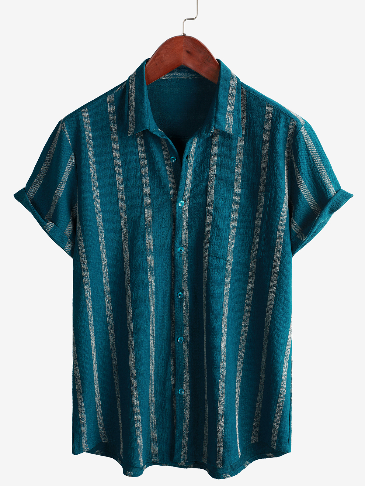 Camisa Summer a rayas Pocket Button Up de manga corta vintage Beach Hawaiian para hombre