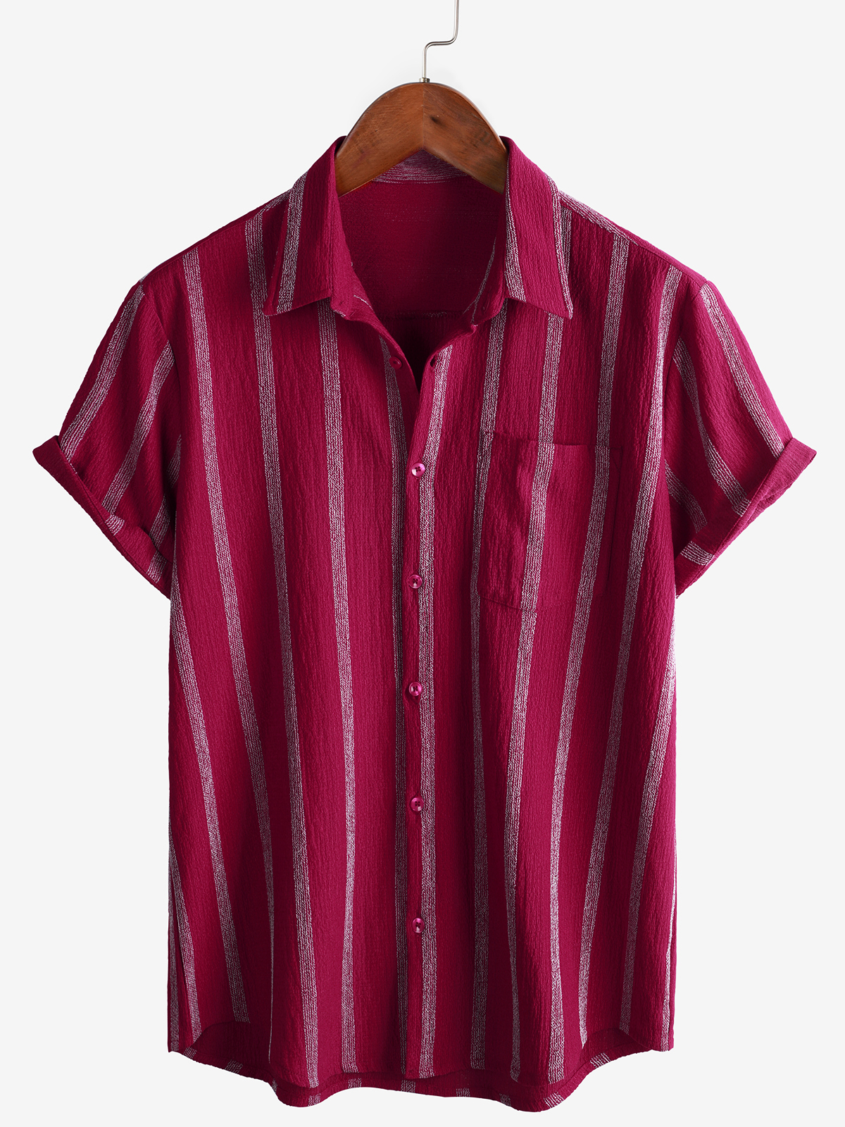 Camisa Summer a rayas Pocket Button Up de manga corta vintage Beach Hawaiian para hombre