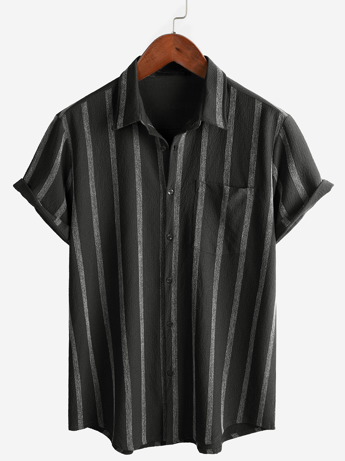 Camisa Summer a rayas Pocket Button Up de manga corta vintage Beach Hawaiian para hombre