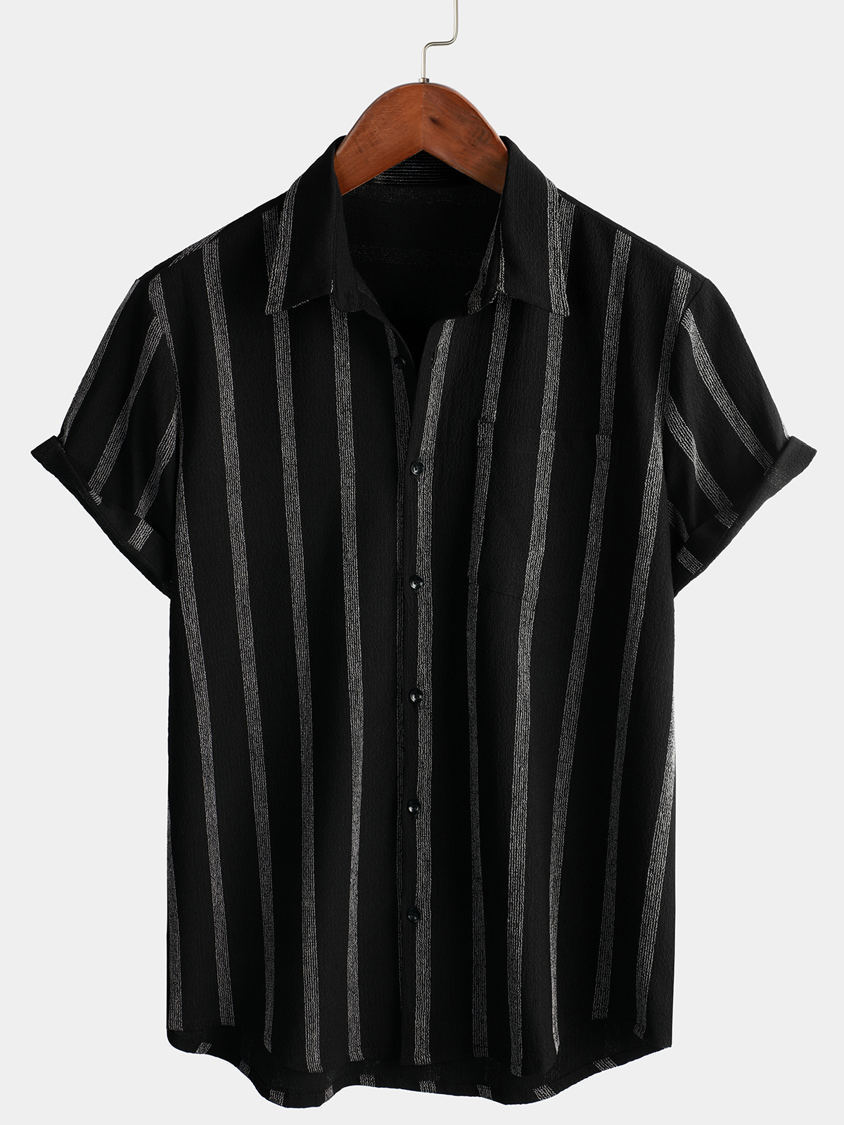 Camisa Summer a rayas Pocket Button Up de manga corta vintage Beach Hawaiian para hombre