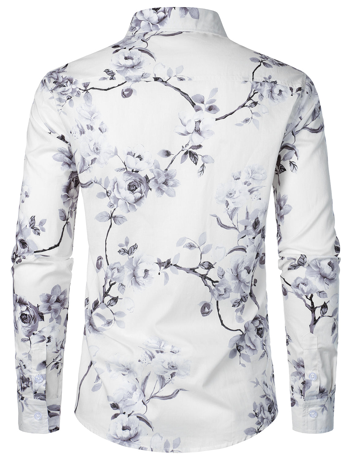 Camisa floral de algodón White de manga larga para hombre