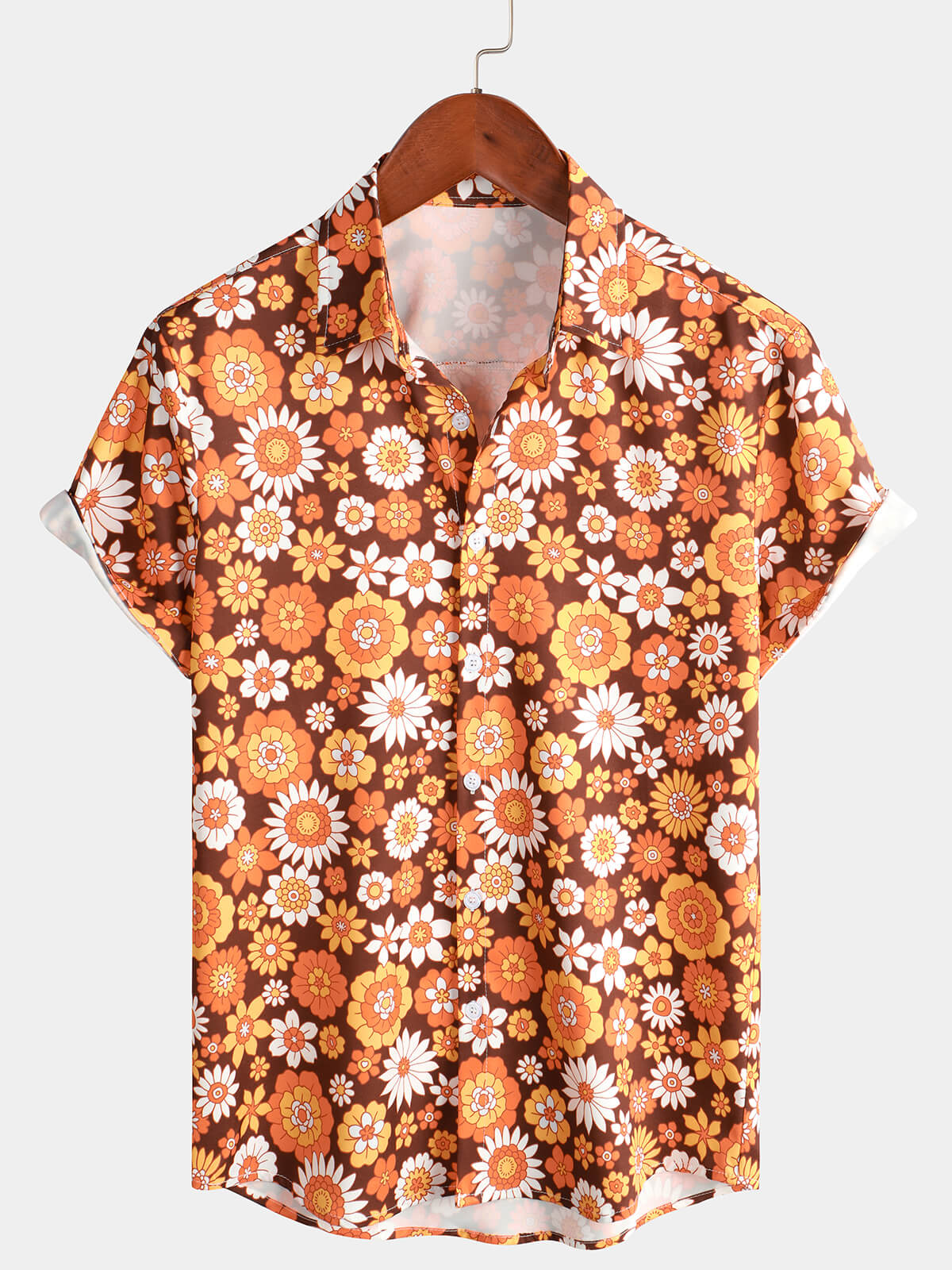 Camisa floral vintage Flower Button Up 70s Themed Disco Party de manga corta Beach Summer para hombre