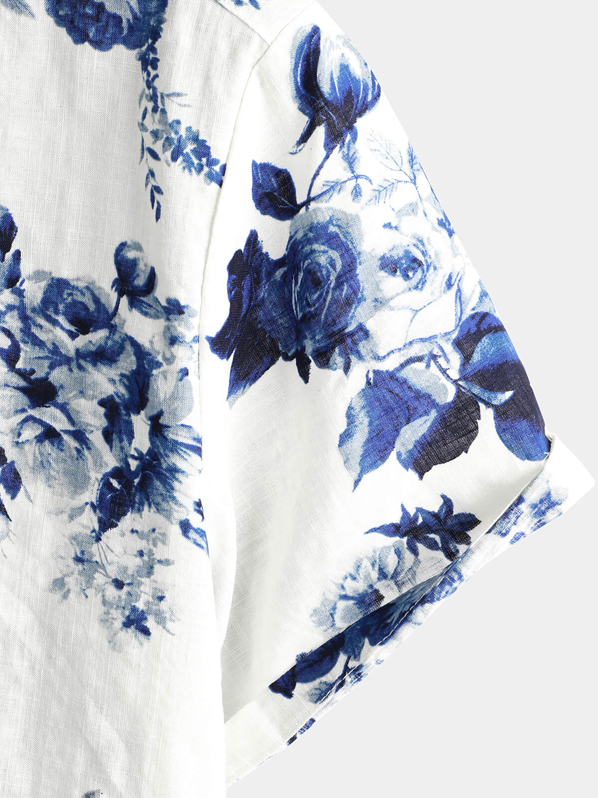 Camisa Blue floral estampado de algodón Beach Holiday Button Up de manga corta White Lapel Hawaiian para hombre